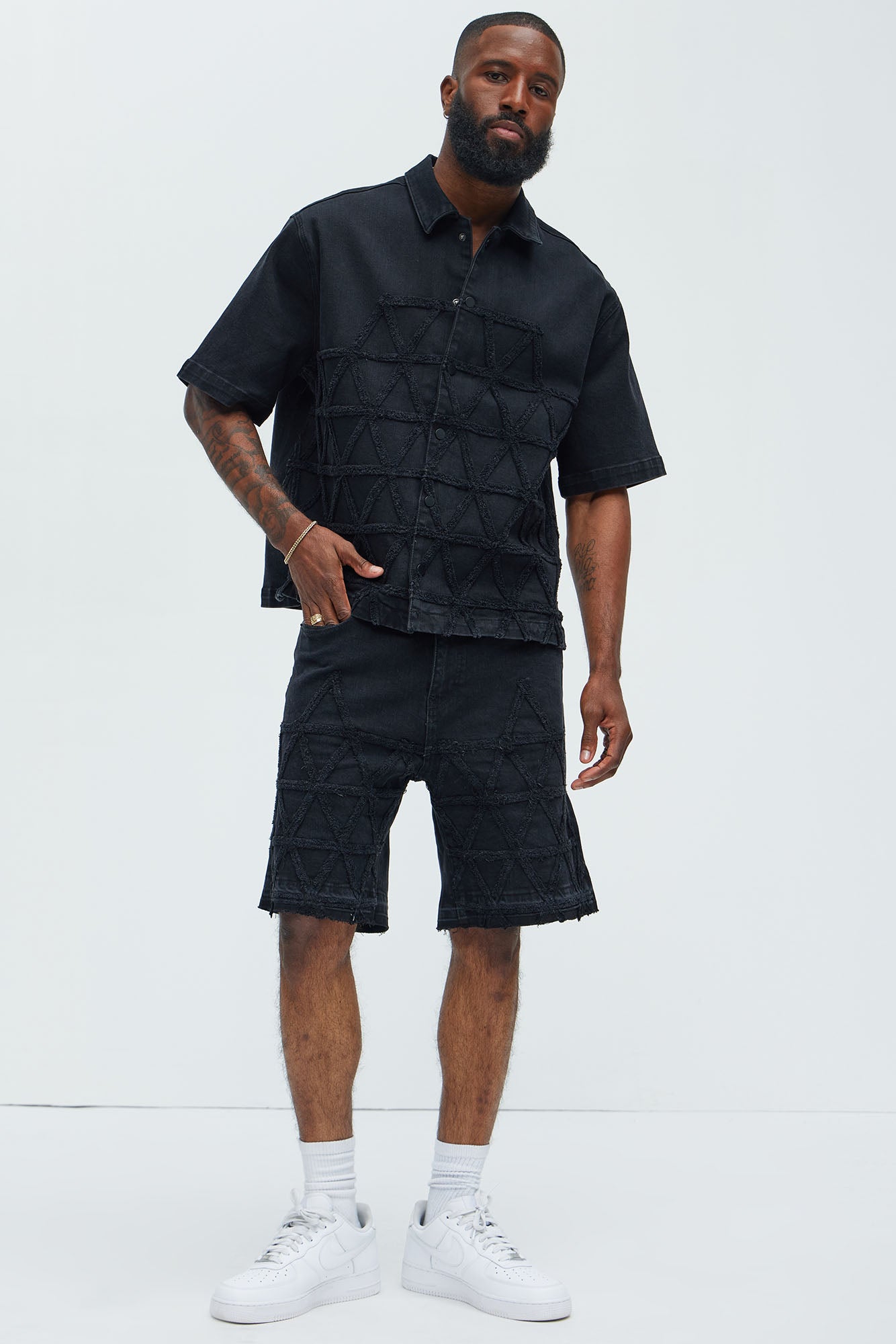 Interstellar Relaxed Denim Shorts - Black