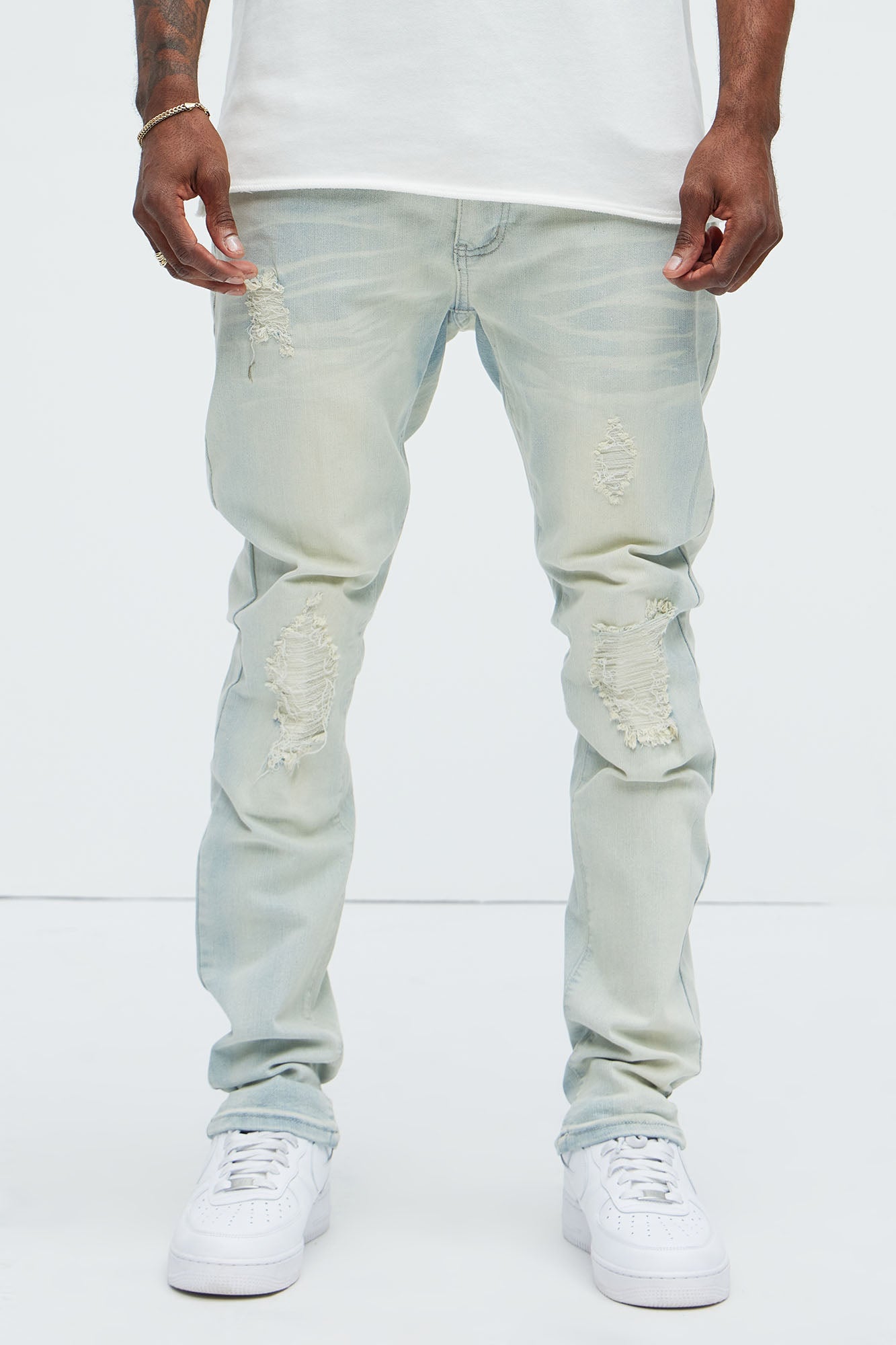 Get With Me Ripped Stacked Skinny Jeans - Light Wash