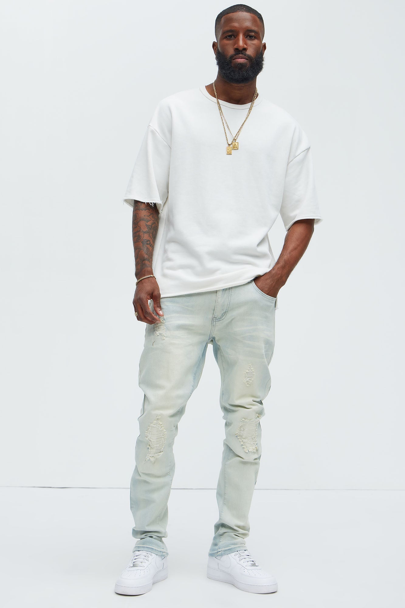 Get With Me Ripped Stacked Skinny Jeans - Light Wash