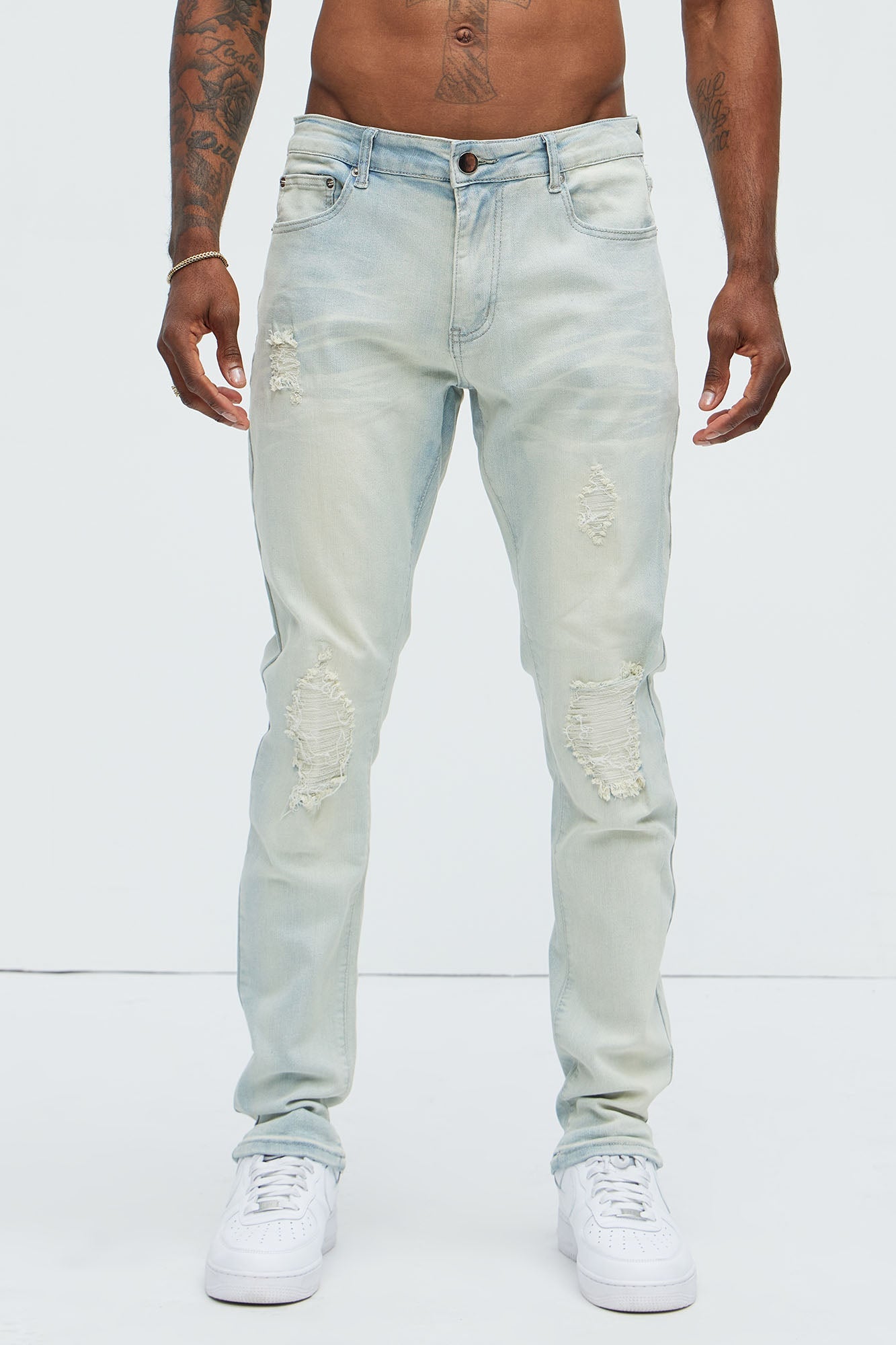 Get With Me Ripped Stacked Skinny Jeans - Light Wash