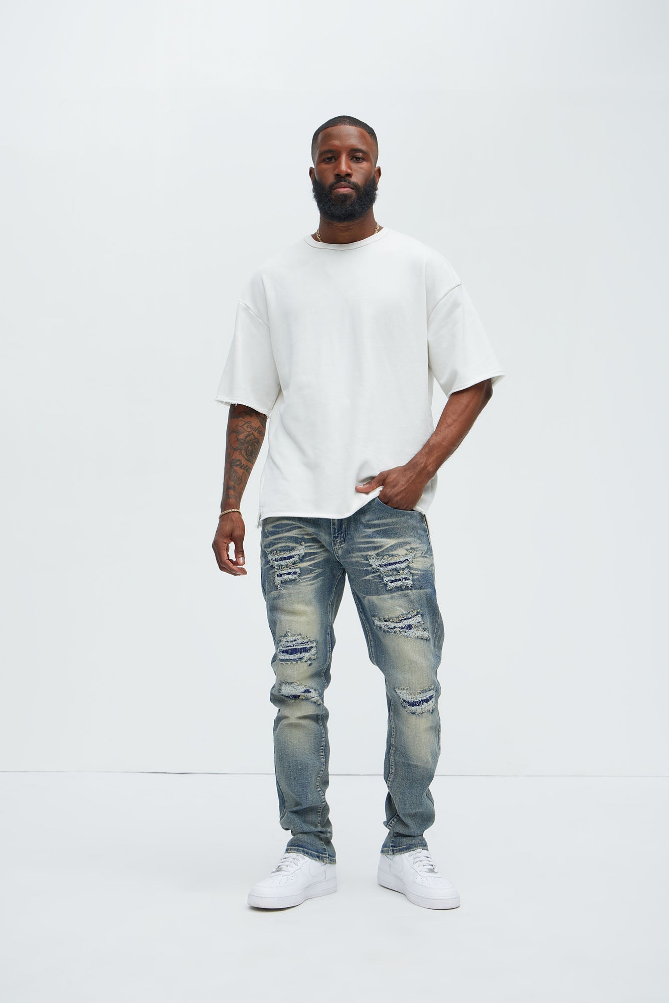 Come My Way Ripped Stacked Skinny Jeans - Dark Wash