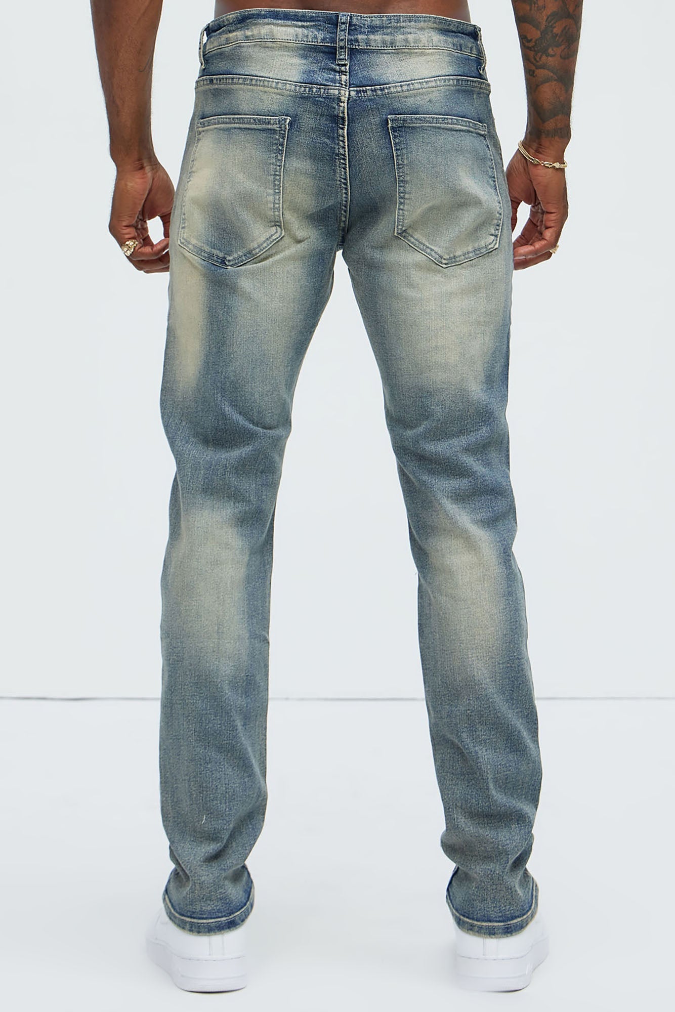 Come My Way Ripped Stacked Skinny Jeans - Dark Wash