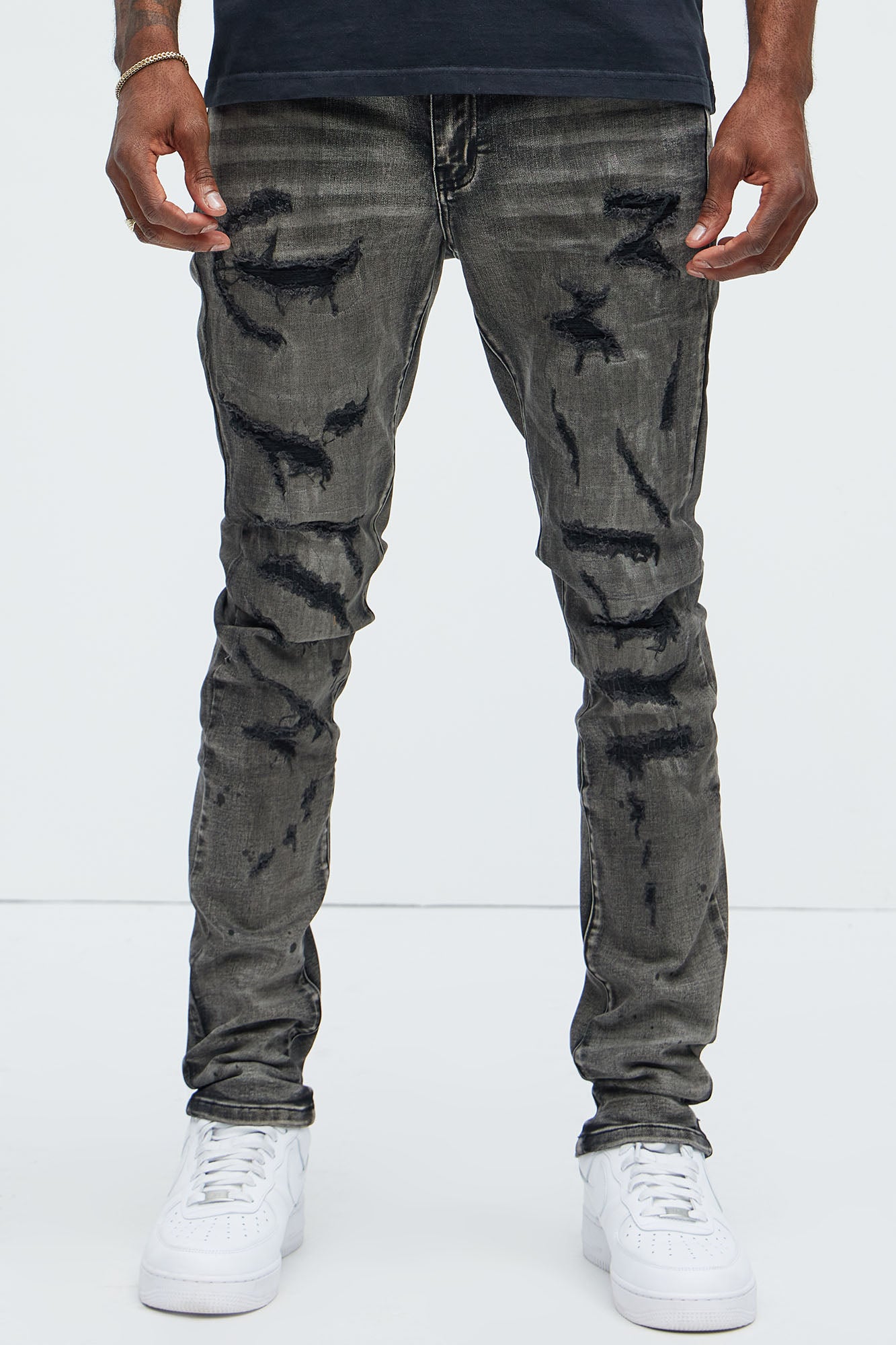 Put You On Spray Painted Stacked Skinny Jeans - Black