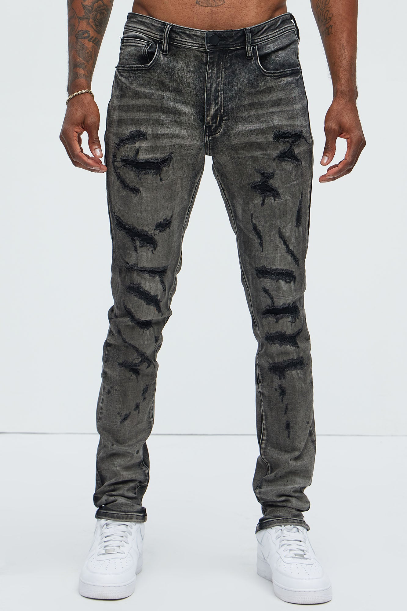 Put You On Spray Painted Stacked Skinny Jeans - Black