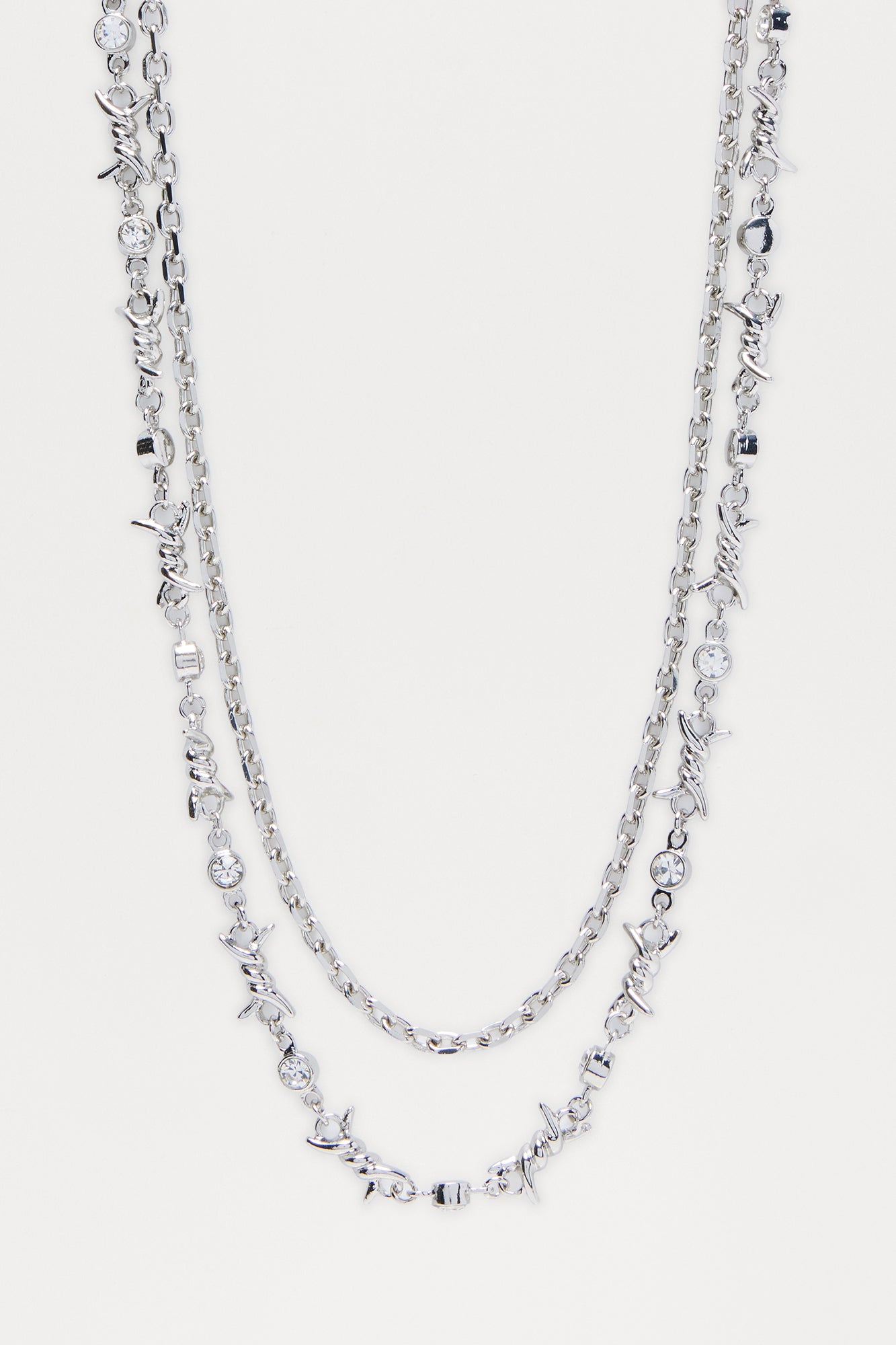 Stick Together Link And Twist Chain Necklace Set - Silver