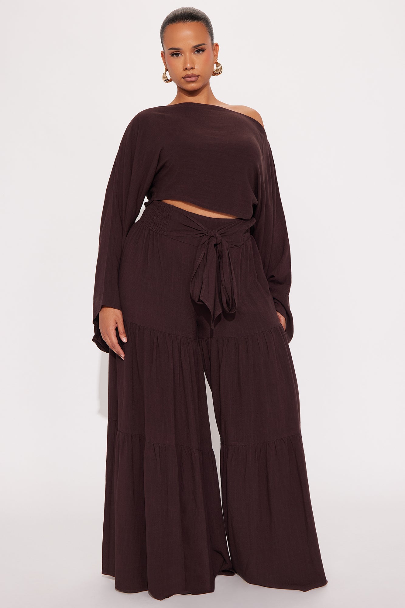Carmella Rayon Linen Pant Set - Mocha