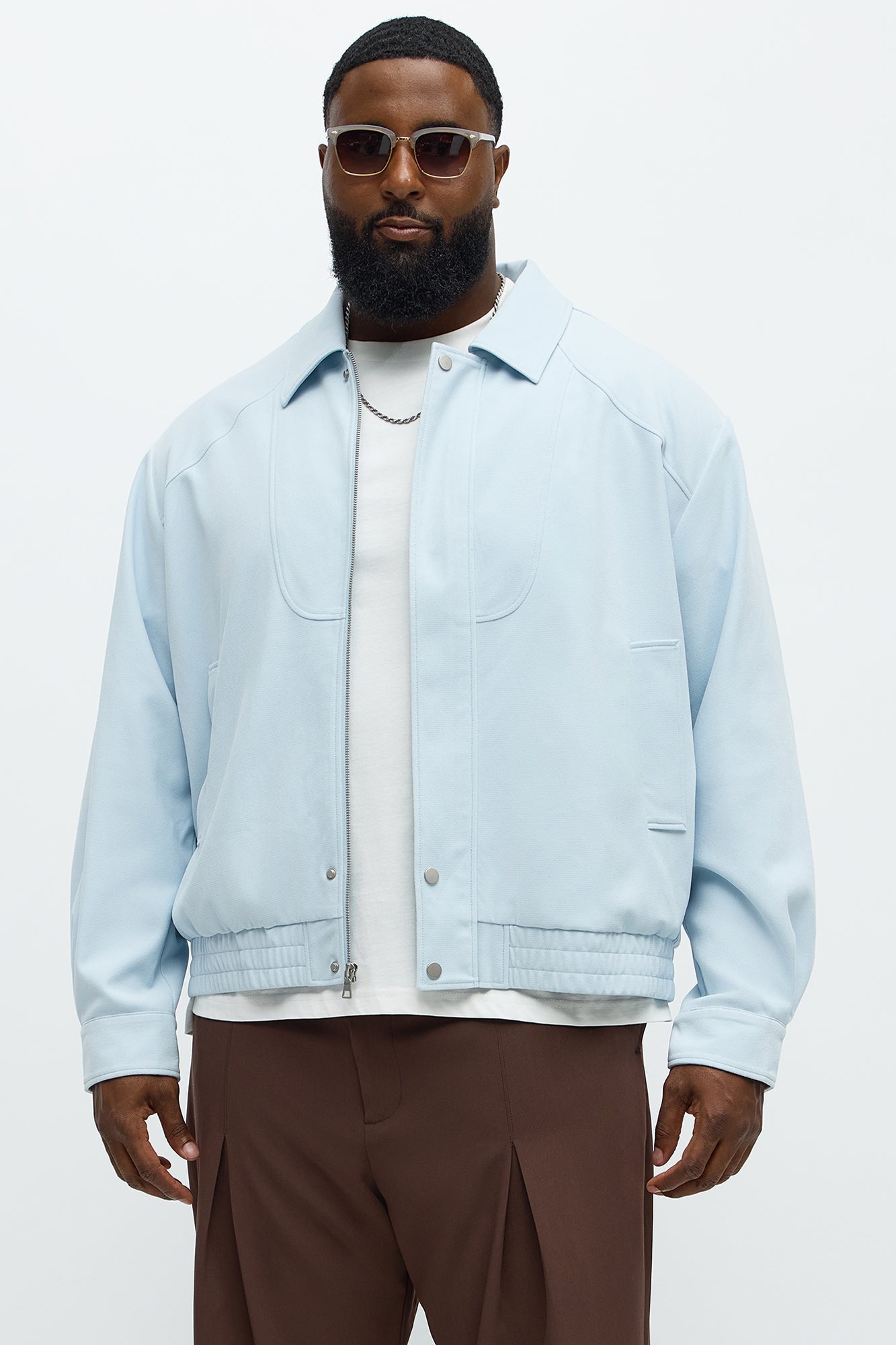 Side Street Paneled Bomber Jacket - Light Blue
