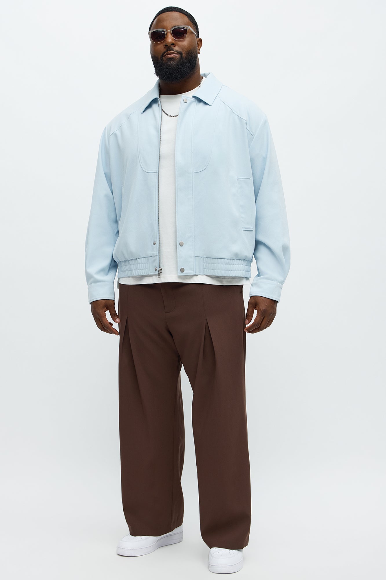 Side Street Paneled Bomber Jacket - Light Blue
