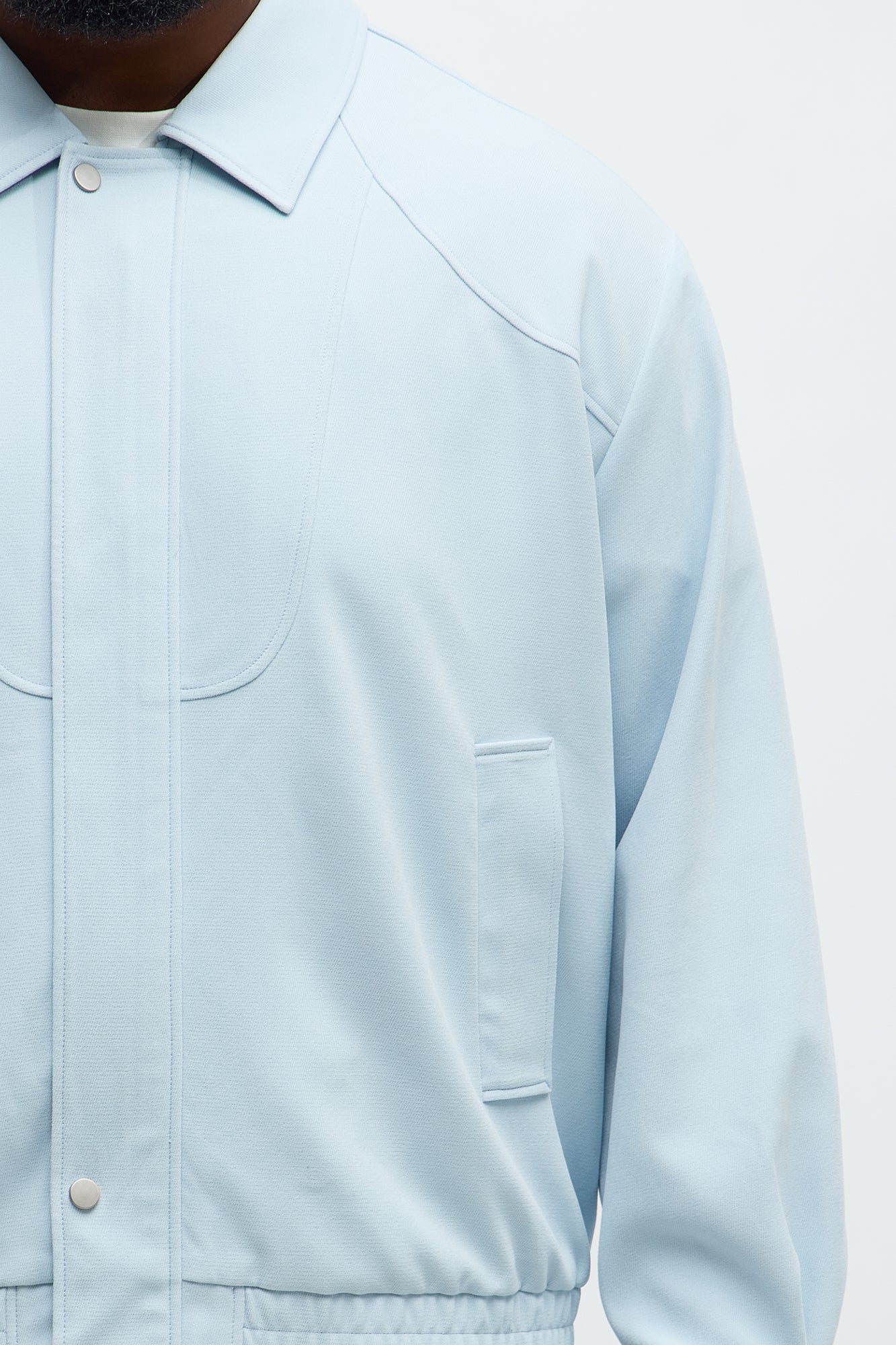 Side Street Paneled Bomber Jacket - Light Blue