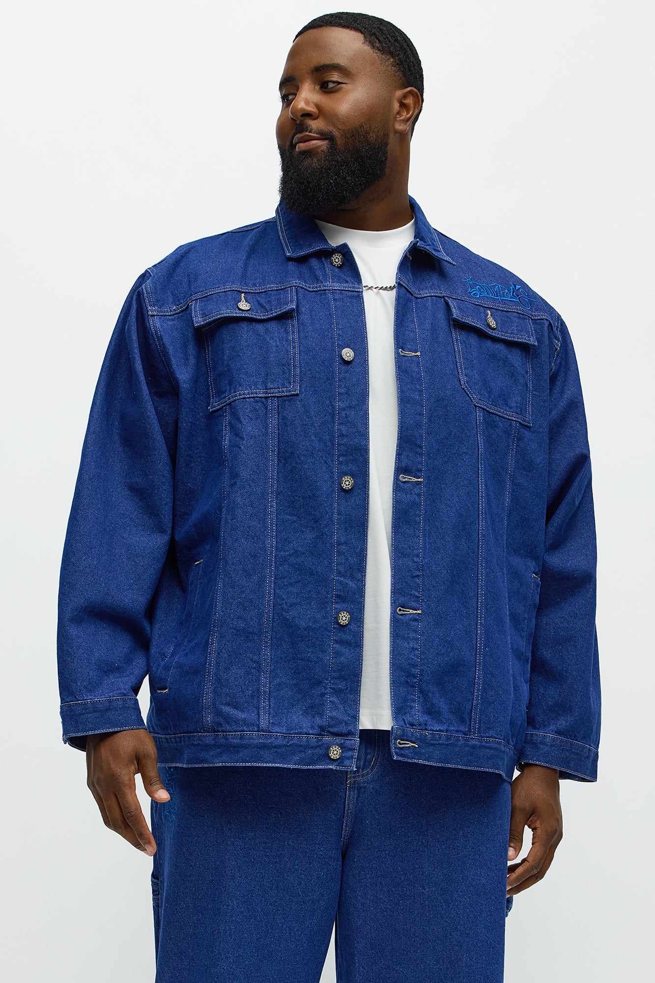 Southpole Contrast Stitch Back Hit Trucker Jacket - Blue Wash