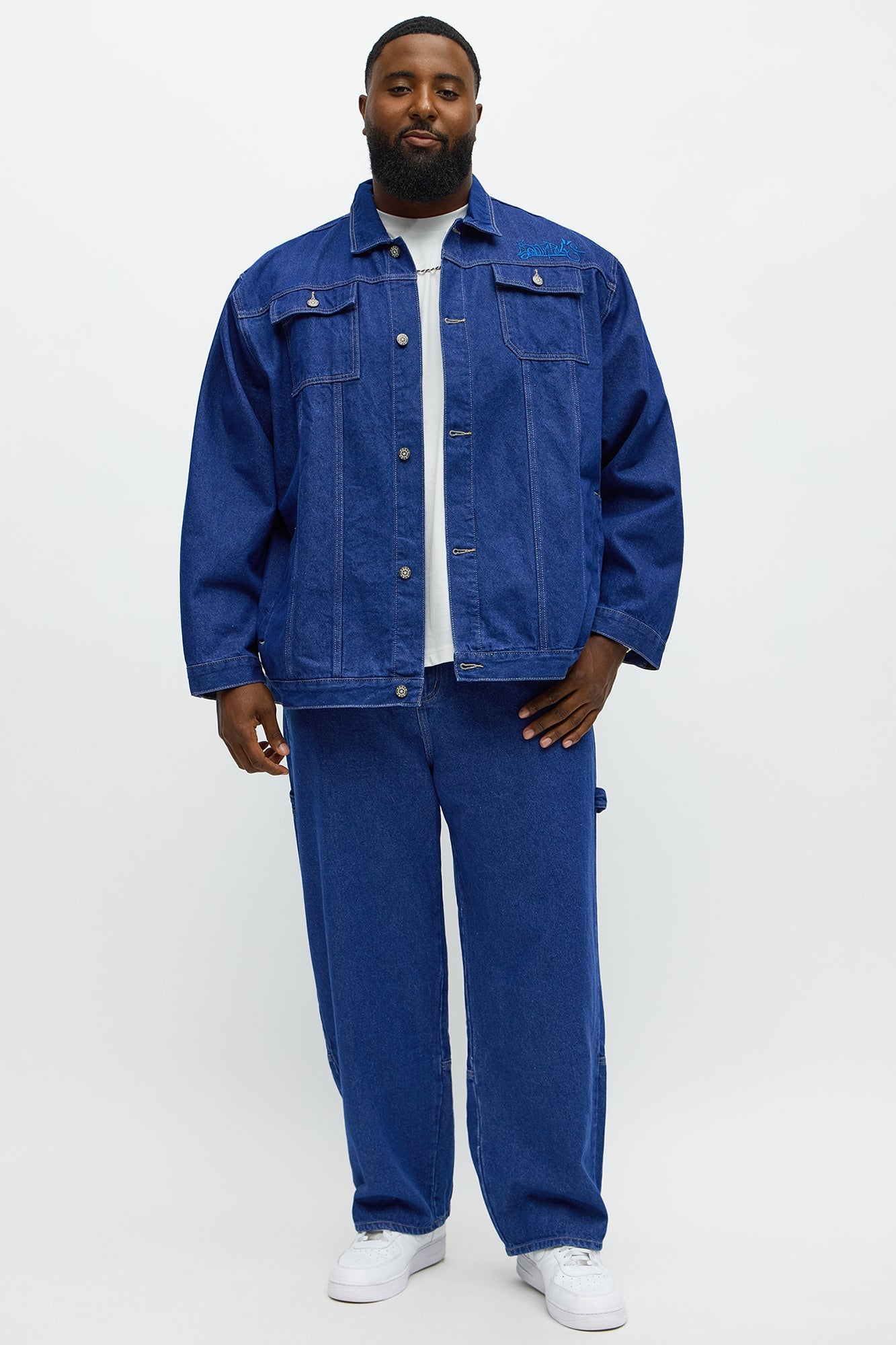 Southpole Contrast Stitch Back Hit Trucker Jacket - Blue Wash