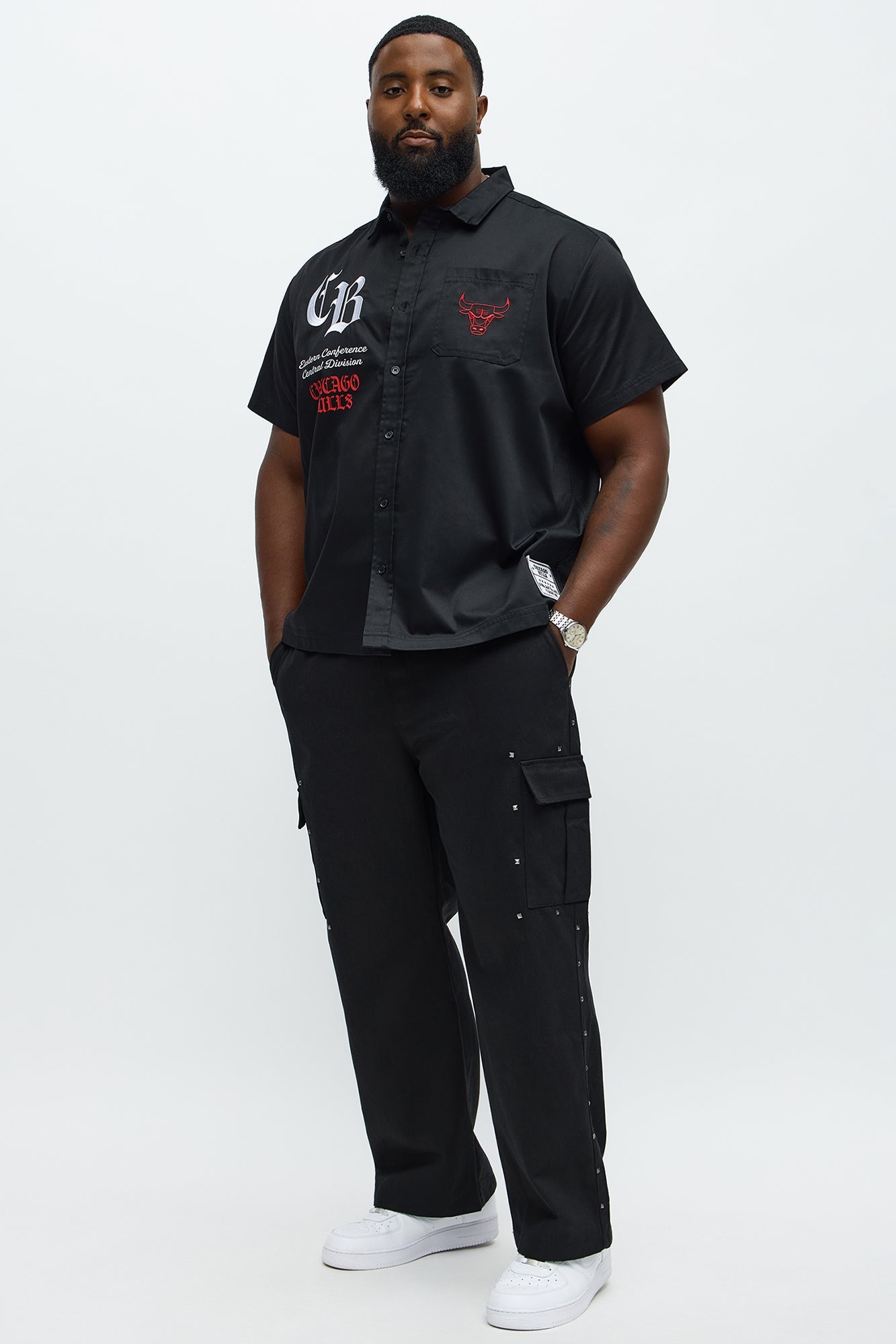 Baggy Studded Side Cargo Pant - Black