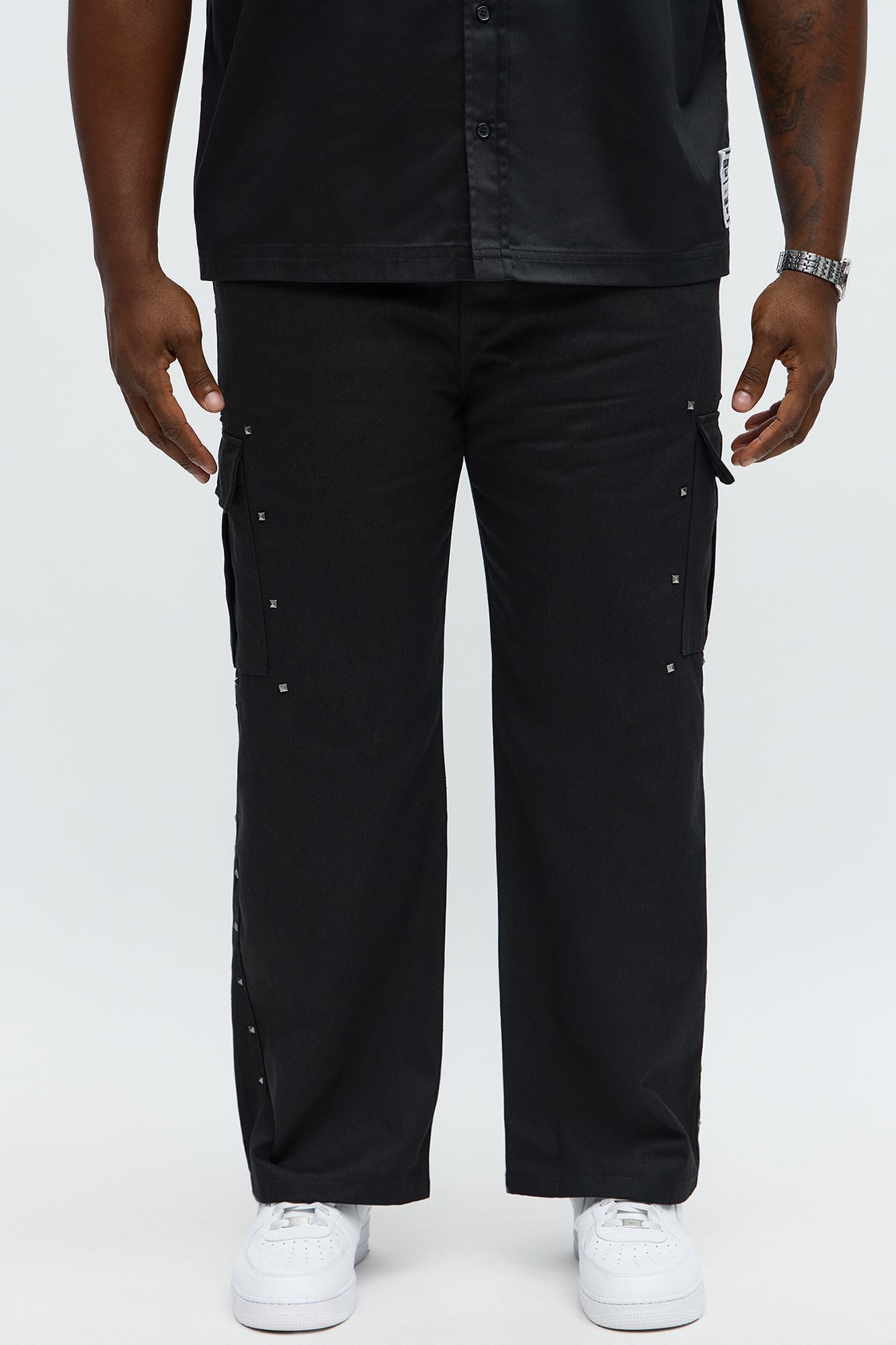 Baggy Studded Side Cargo Pant - Black