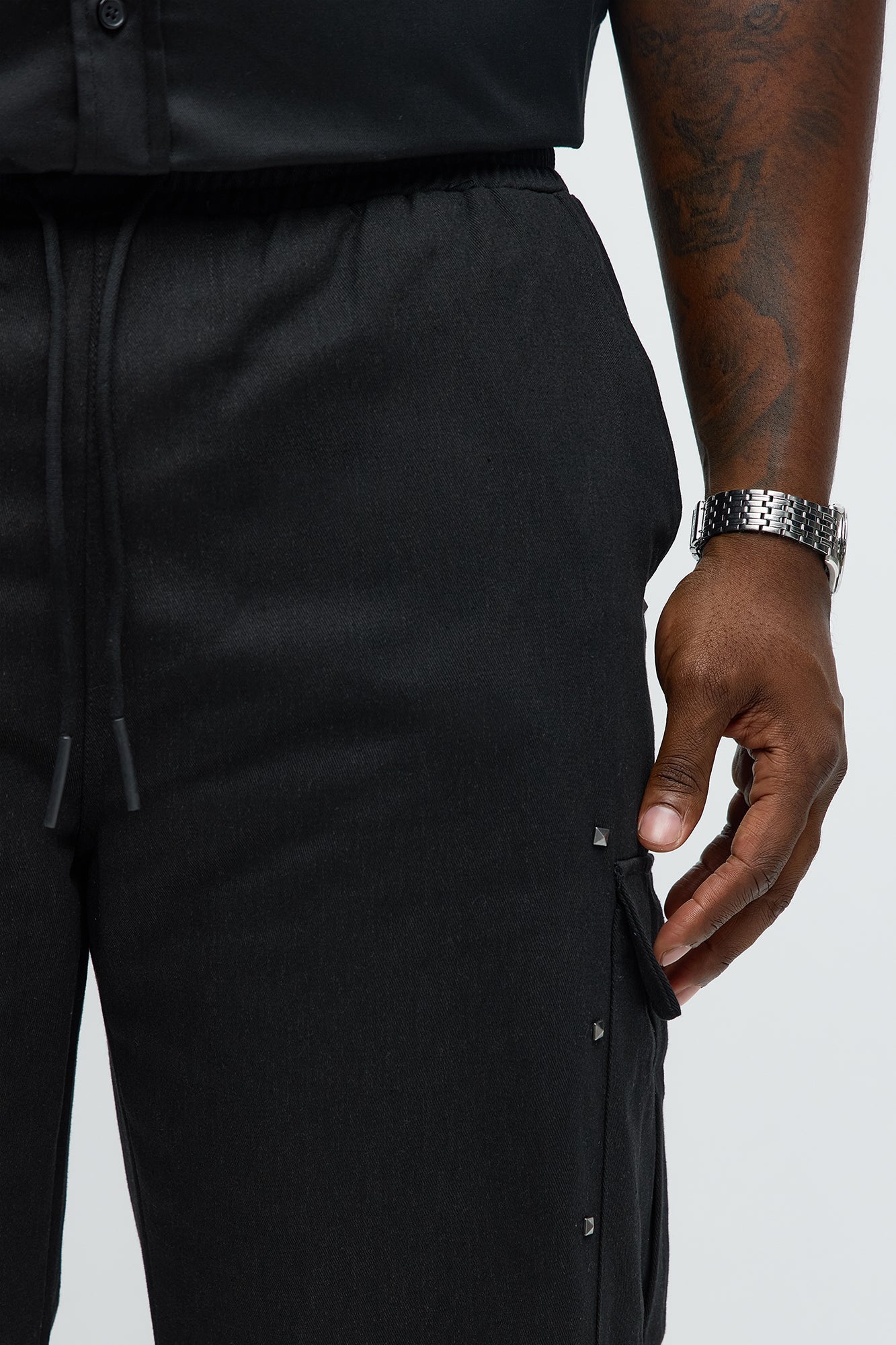 Baggy Studded Side Cargo Pant - Black