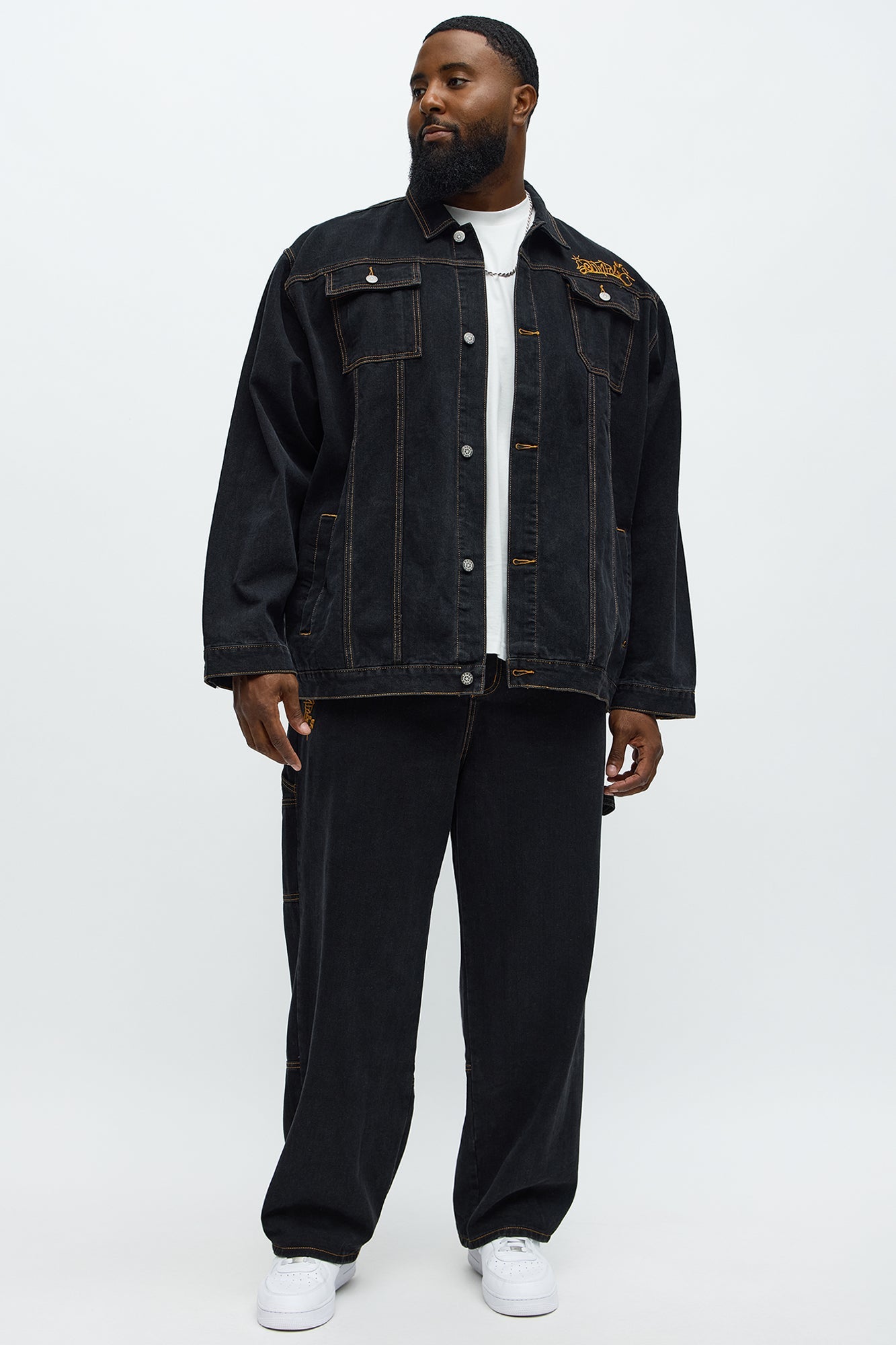 Southpole Contrast Stitch Trucker Jacket - Black