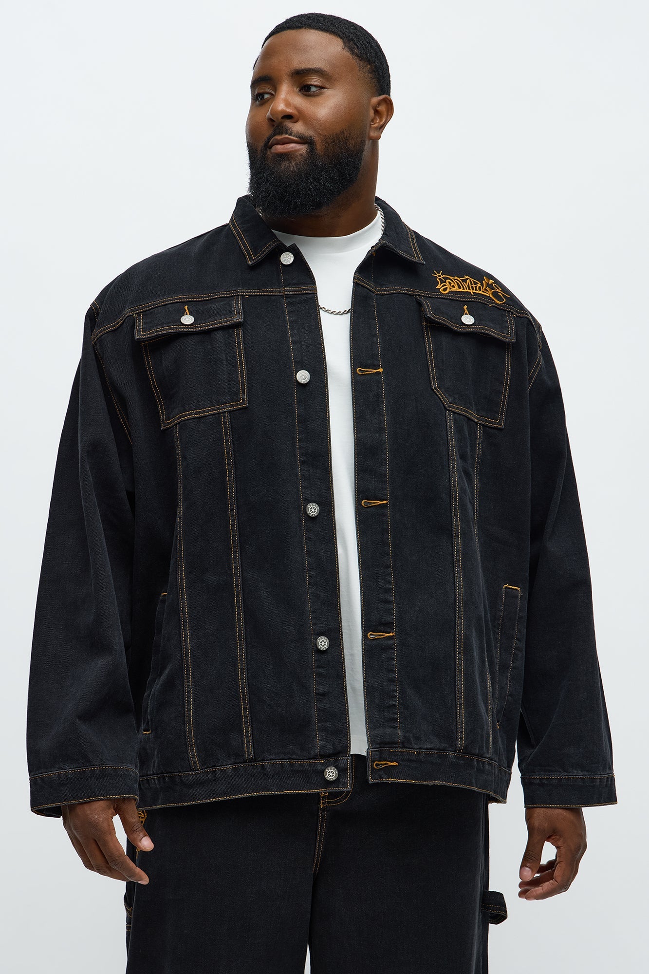 Southpole Contrast Stitch Trucker Jacket - Black