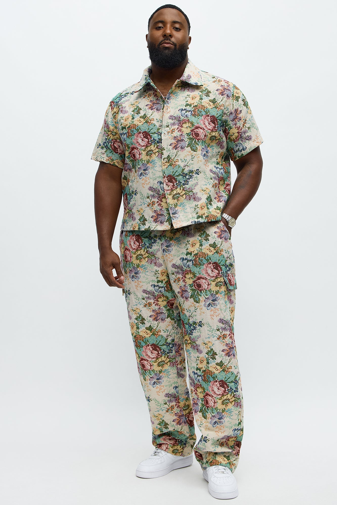 Baggy Rose Tapestry Cargo Pants - Multi Color