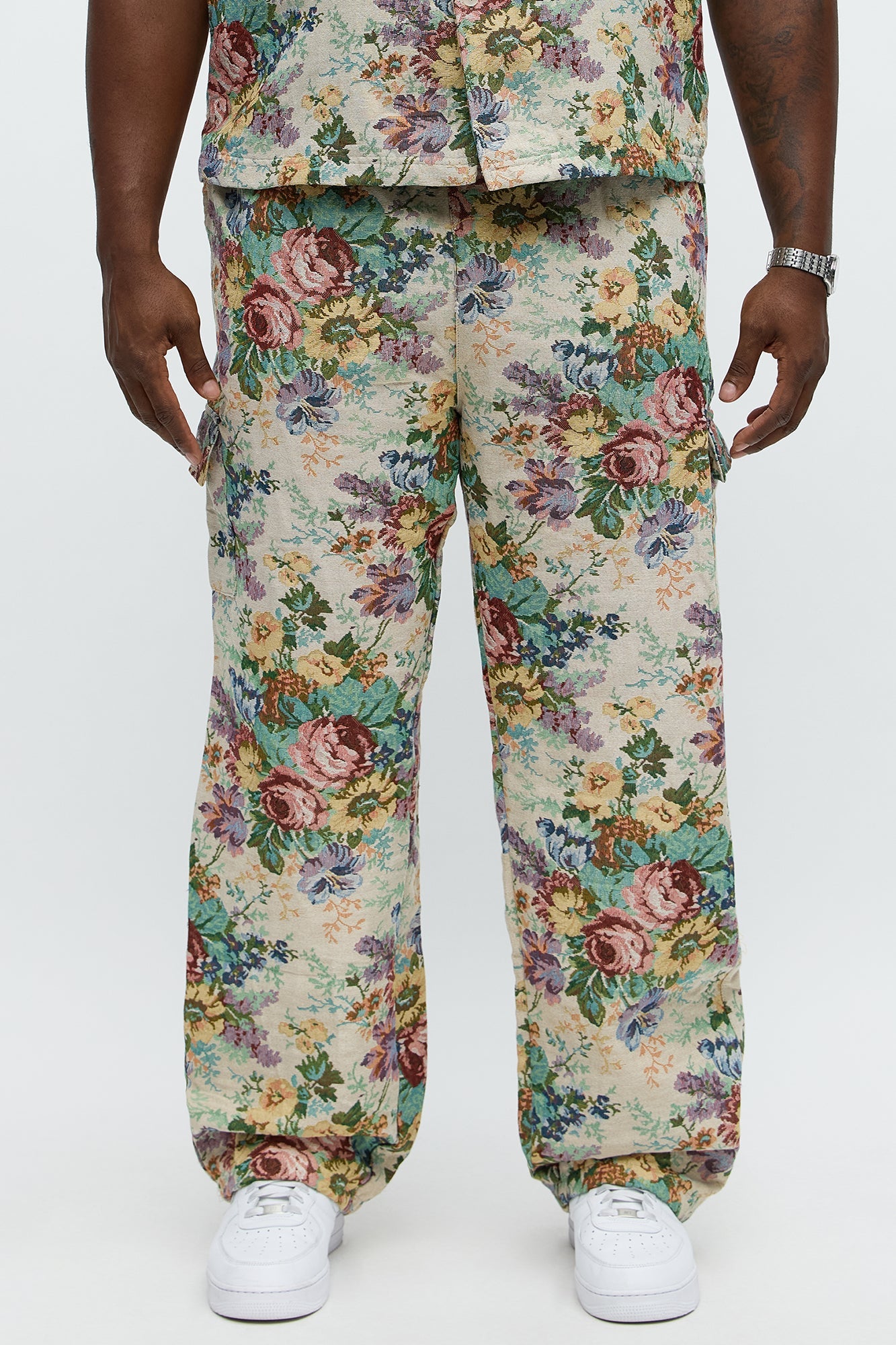 Baggy Rose Tapestry Cargo Pants - Multi Color