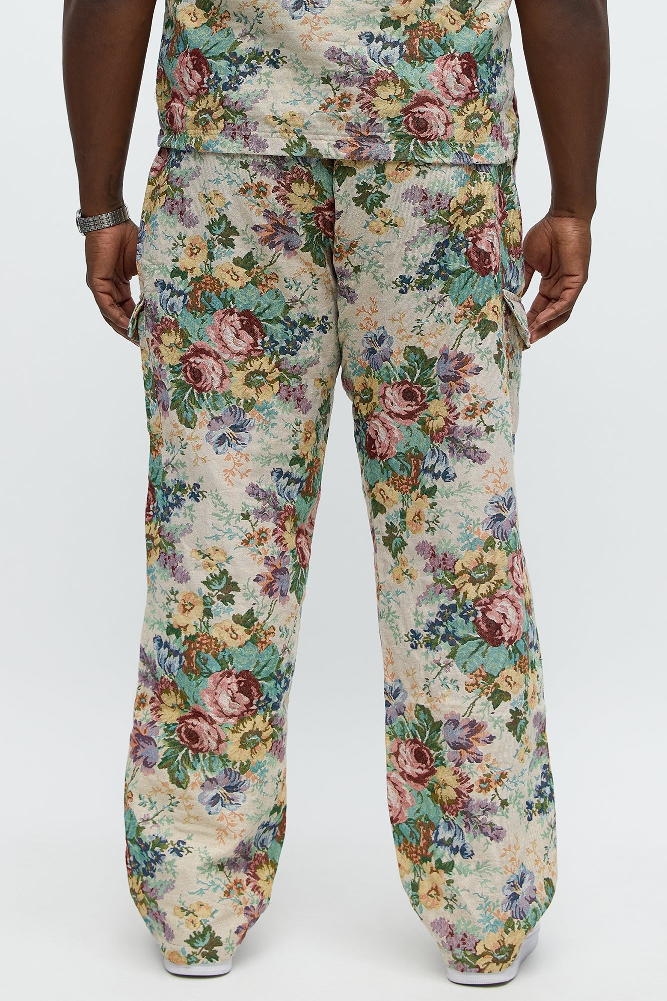 Baggy Rose Tapestry Cargo Pants - Multi Color