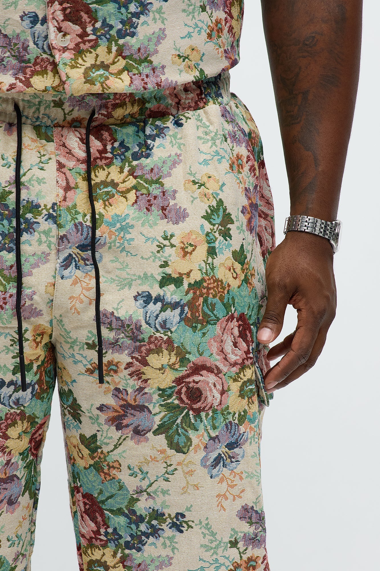 Baggy Rose Tapestry Cargo Pants - Multi Color