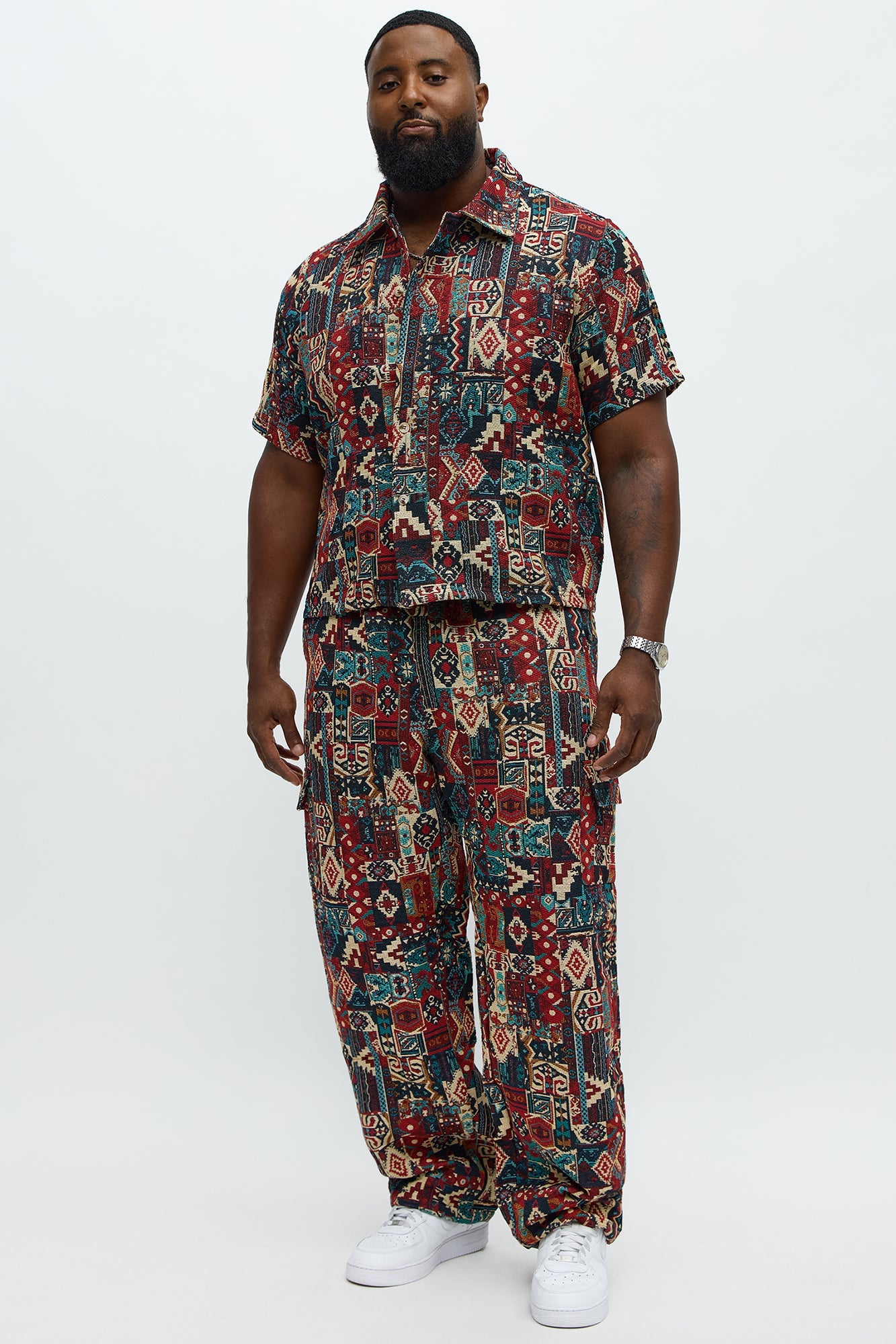 Regular Fit Aztec Full Button Up Shirt - Multi Color