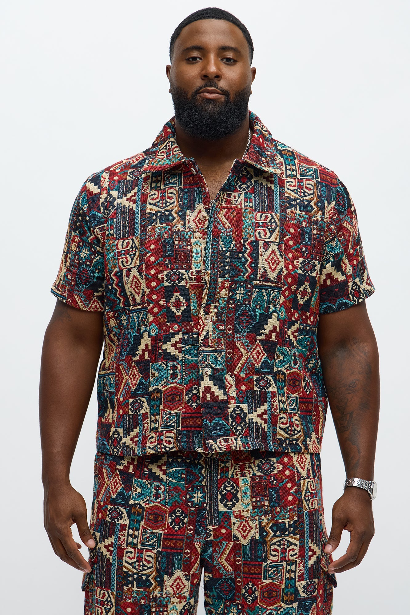 Regular Fit Aztec Full Button Up Shirt - Multi Color