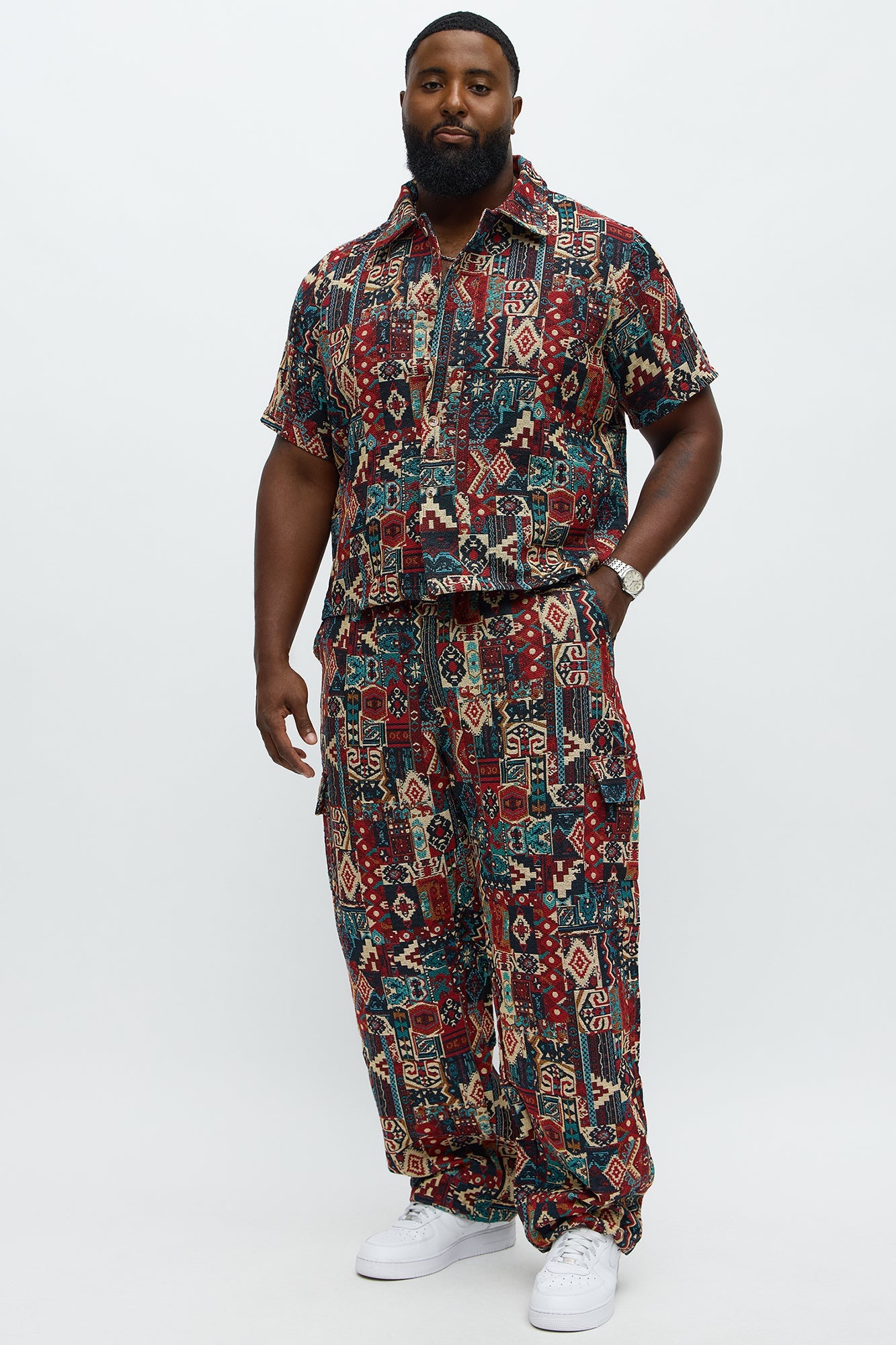 Baggy Aztec Tapestry Cargo Pants - Multi Color