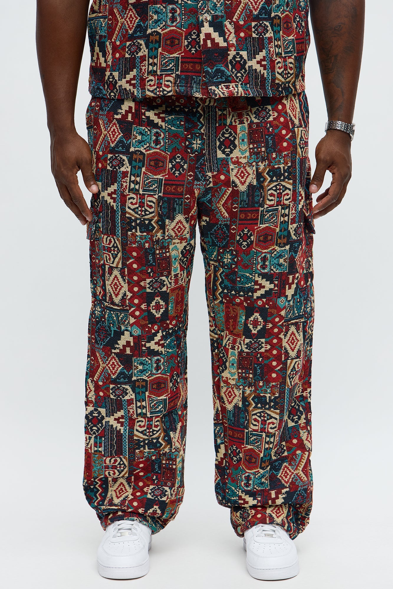 Baggy Aztec Tapestry Cargo Pants - Multi Color