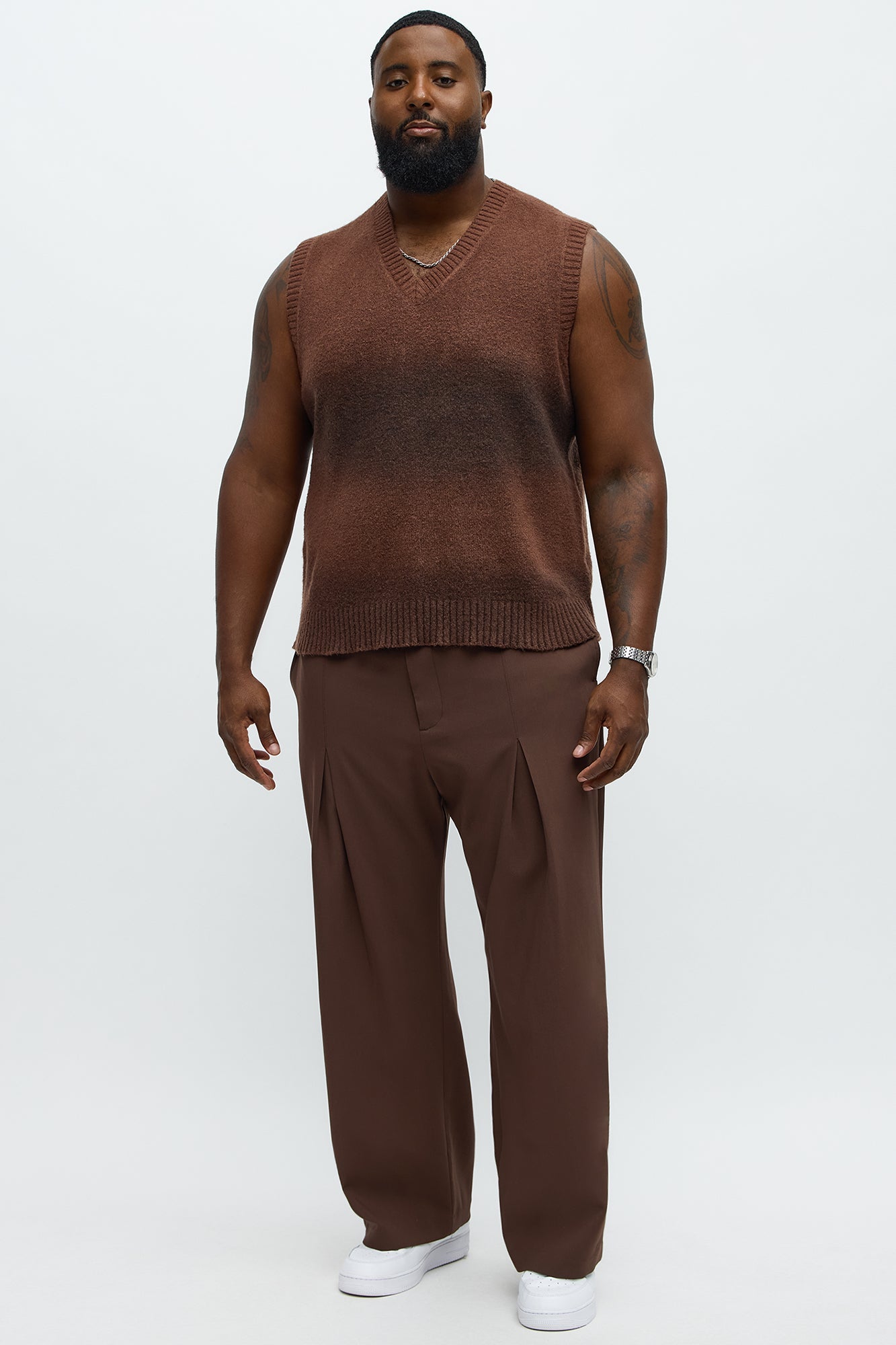 Mohair Like Sweater Vest - Brown/combo