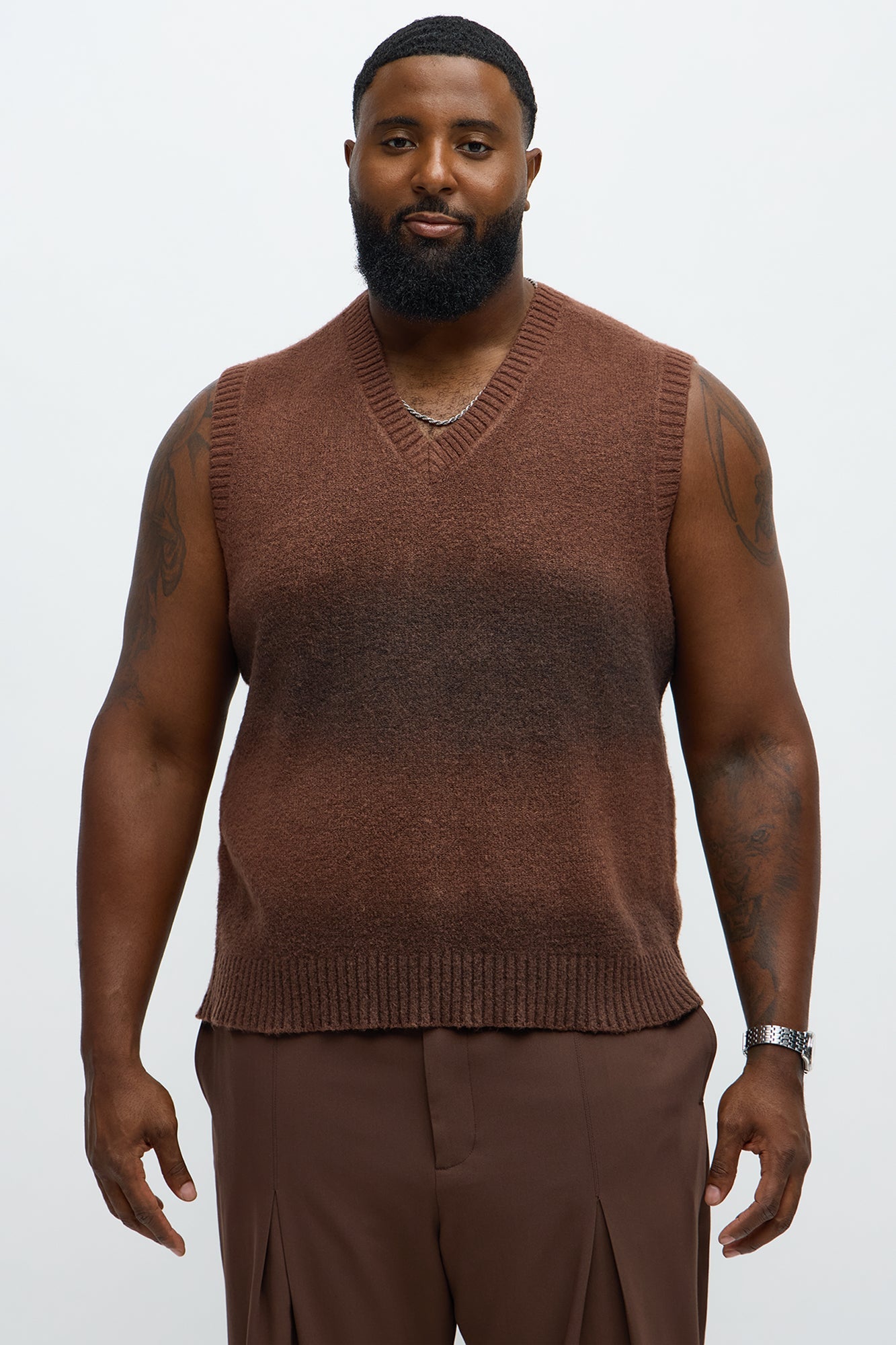Mohair Like Sweater Vest - Brown/combo