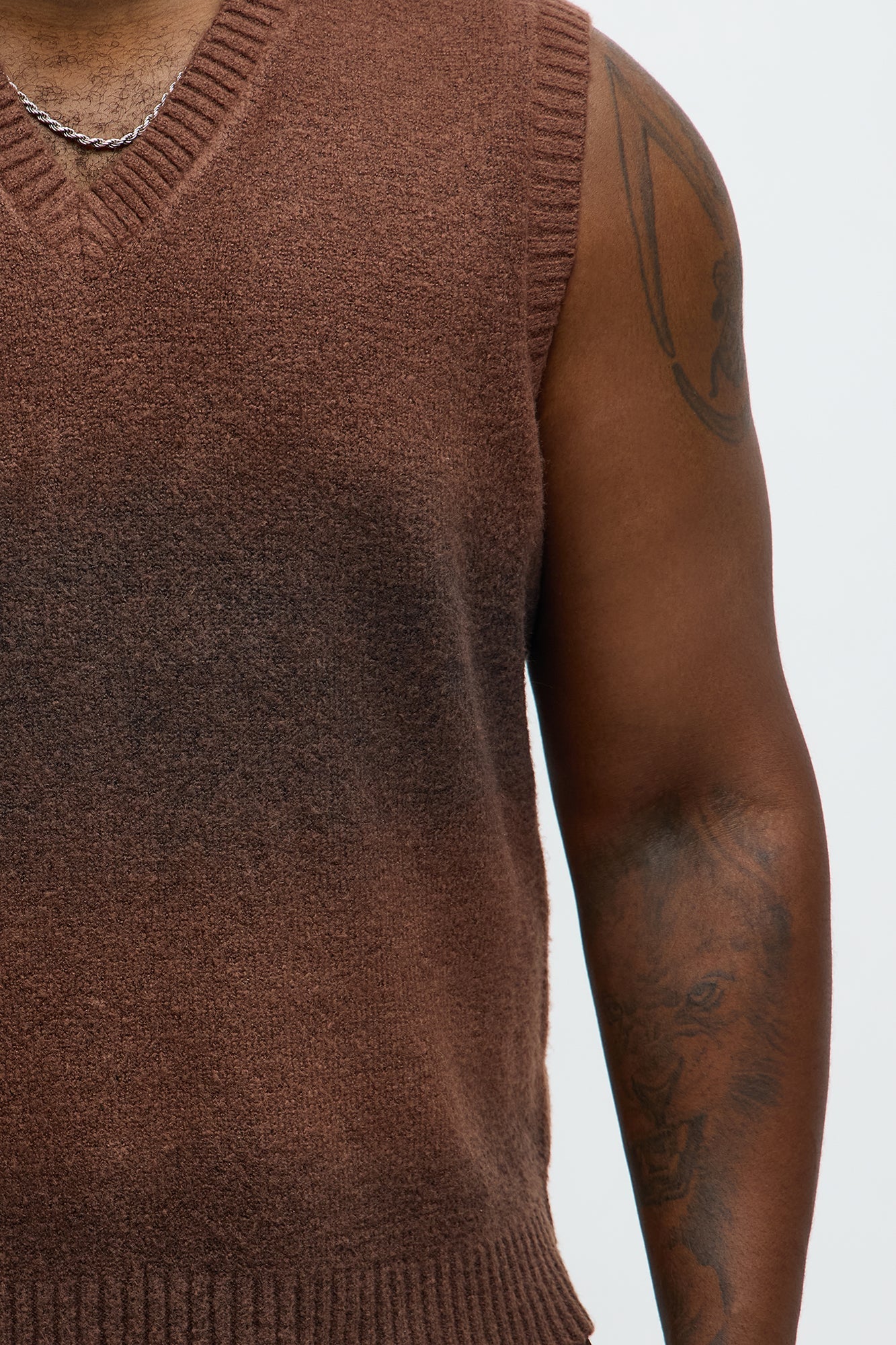 Mohair Like Sweater Vest - Brown/combo