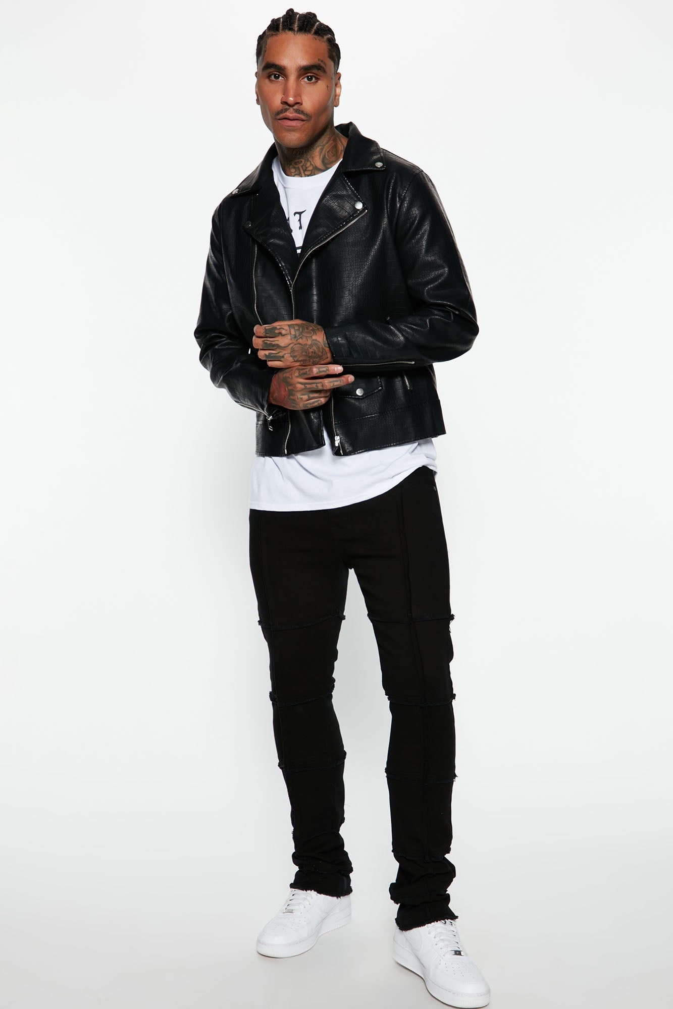 Crocodile Faux Leather Moto Jacket - Black