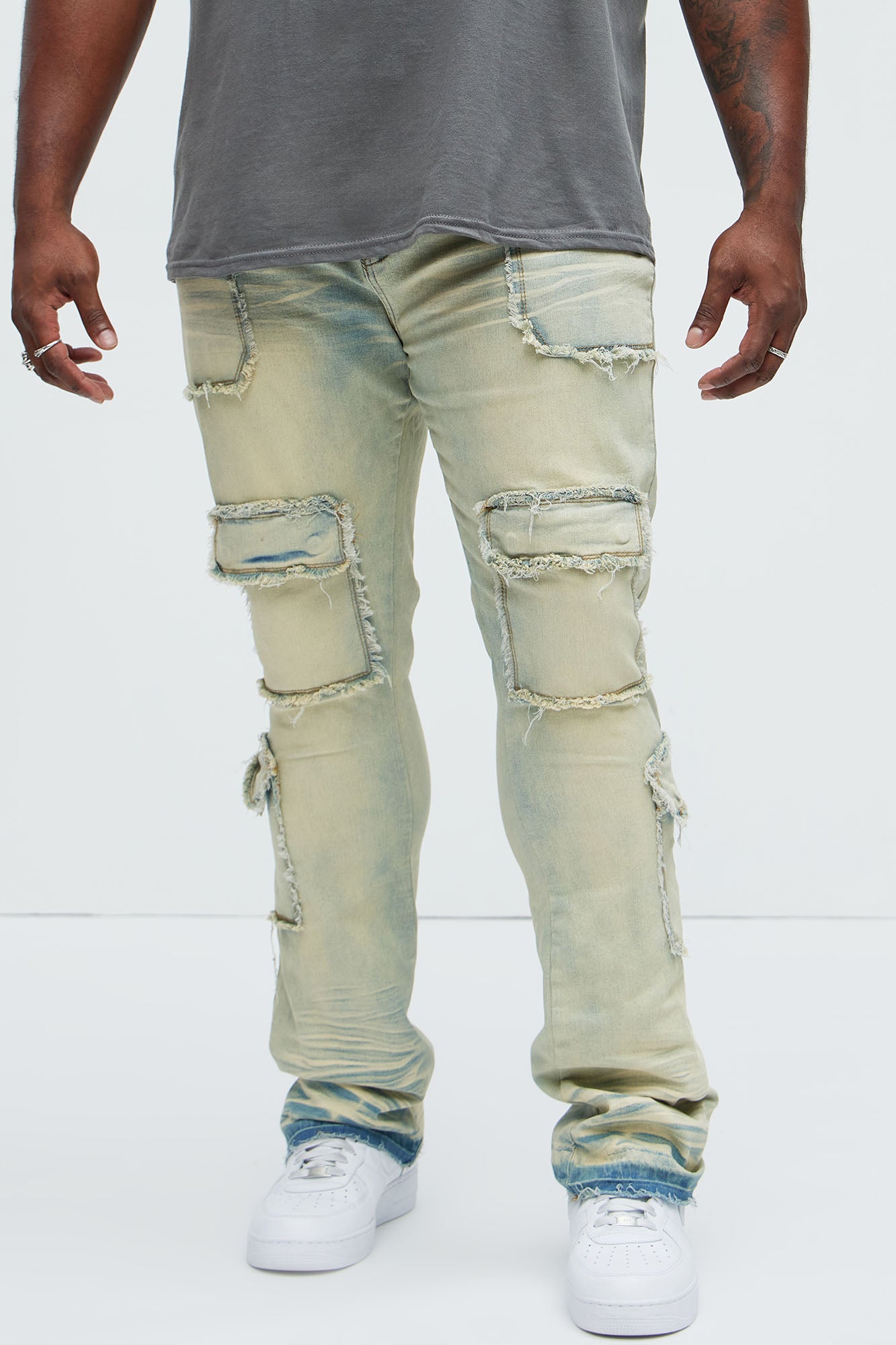 Can I Cargo Stacked Skinny Flare Jeans - Light Wash