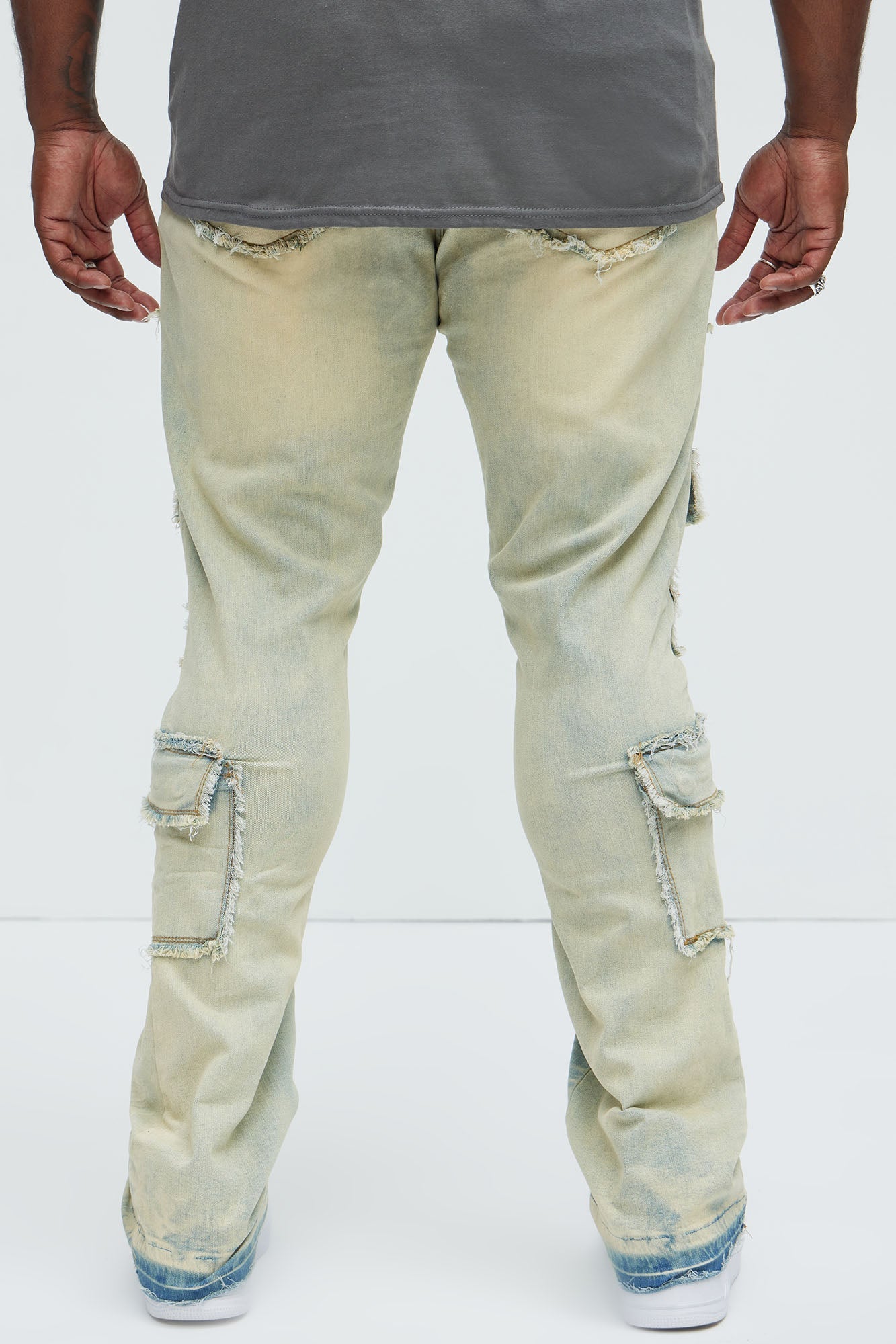 Can I Cargo Stacked Skinny Flare Jeans - Light Wash