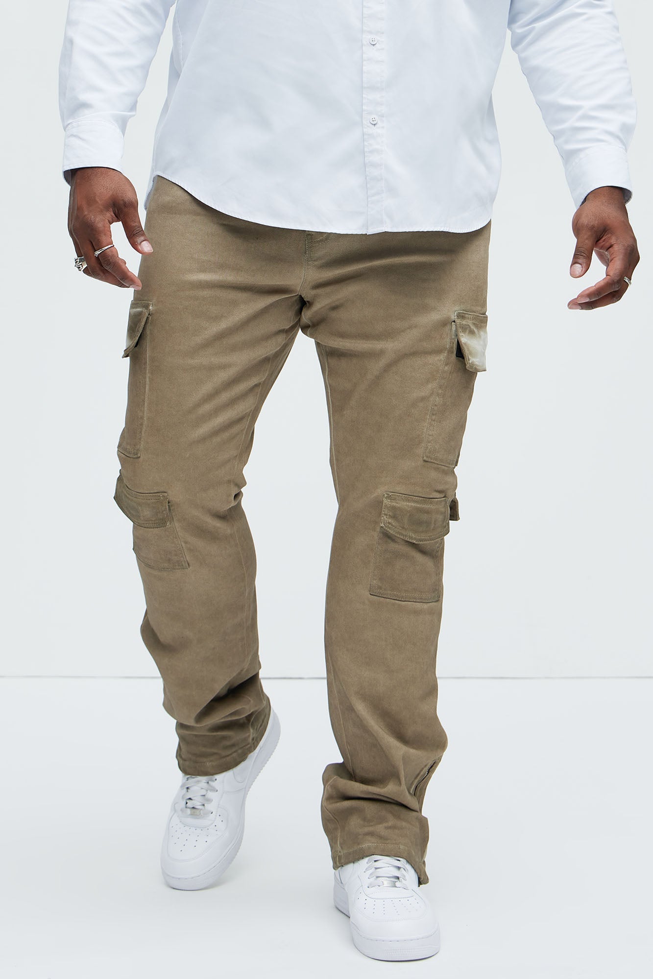 Triple Cargo Stacked Skinny Flare Jeans - Taupe