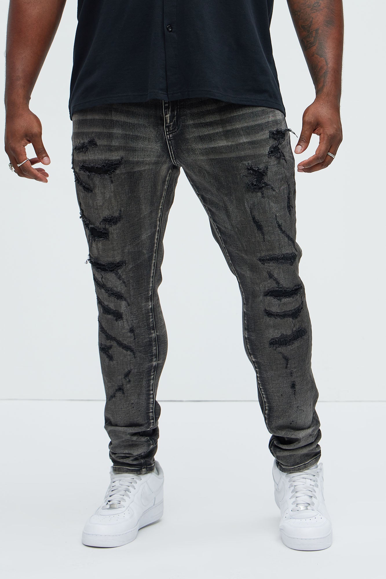 Put You On Spray Painted Stacked Skinny Jeans - Black