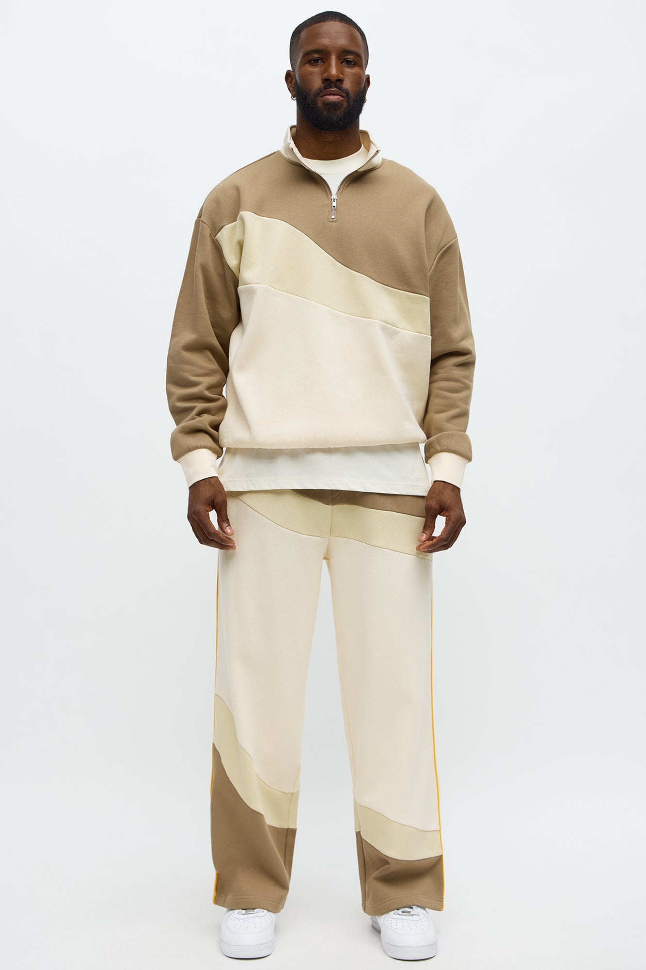Been A Player Colorblock Quarter Zip - Tan/Multi