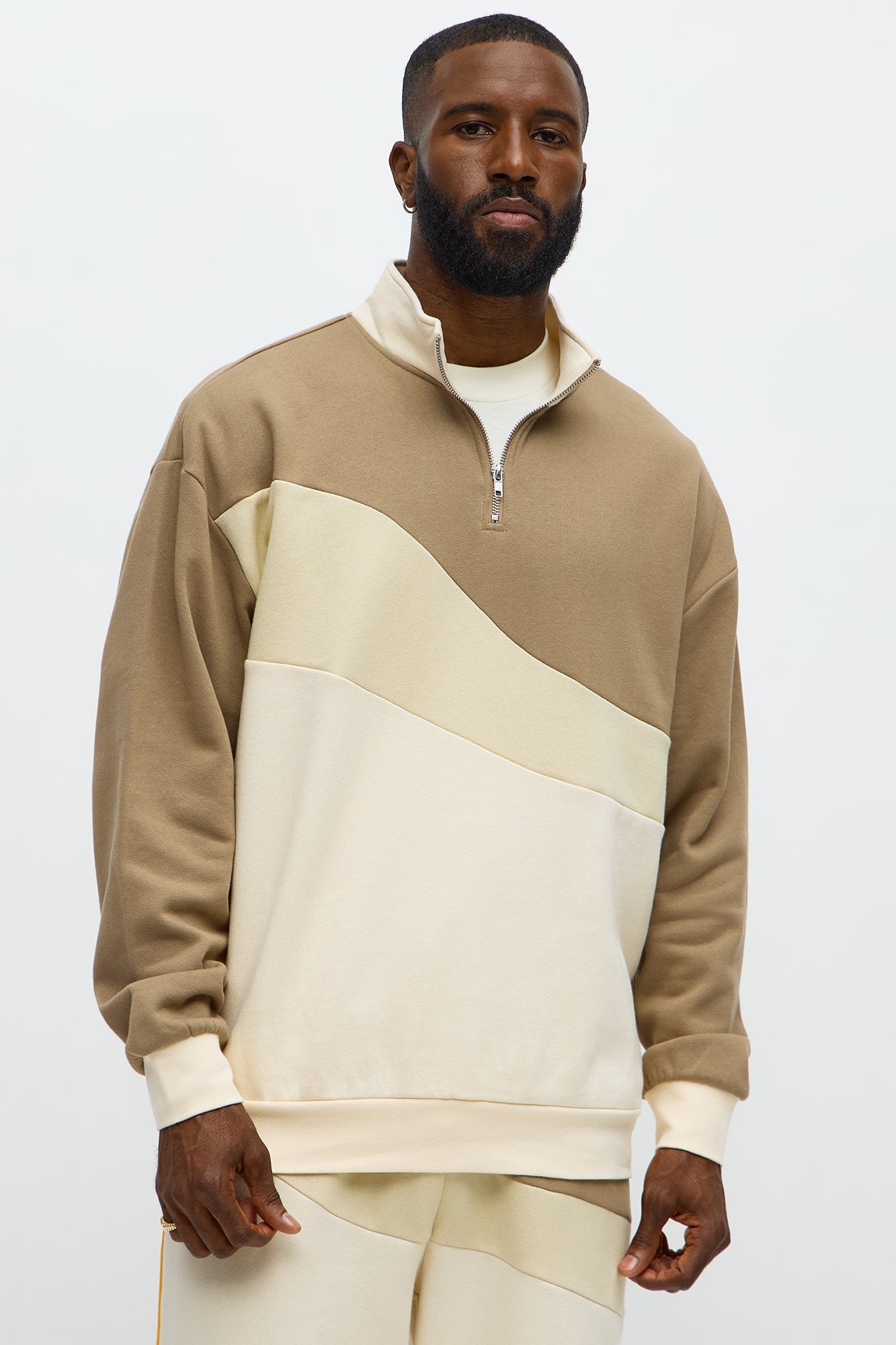Been A Player Colorblock Quarter Zip - Tan/Multi