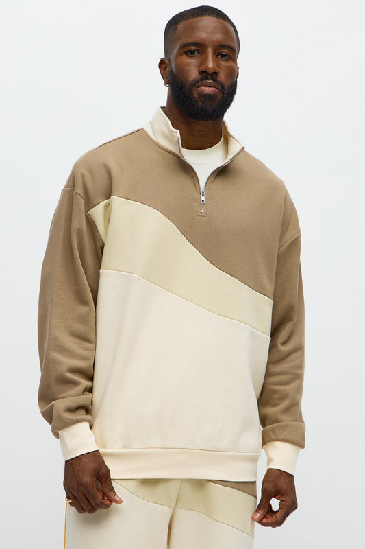 Been A Player Colorblock Quarter Zip - Tan/Multi