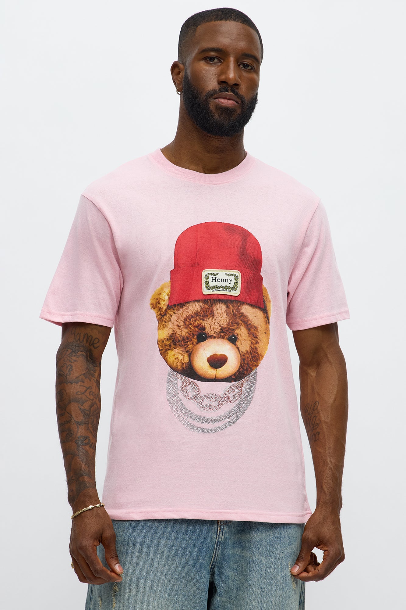 Henny Teddy Rhinestone Short Sleeve Tee - Pink