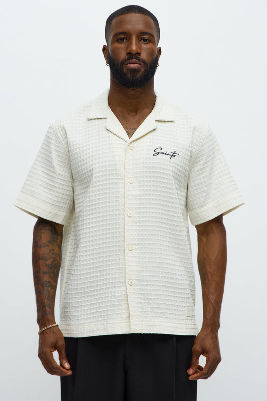 Diamond Weave Cuban Button Up Shirt - Off White