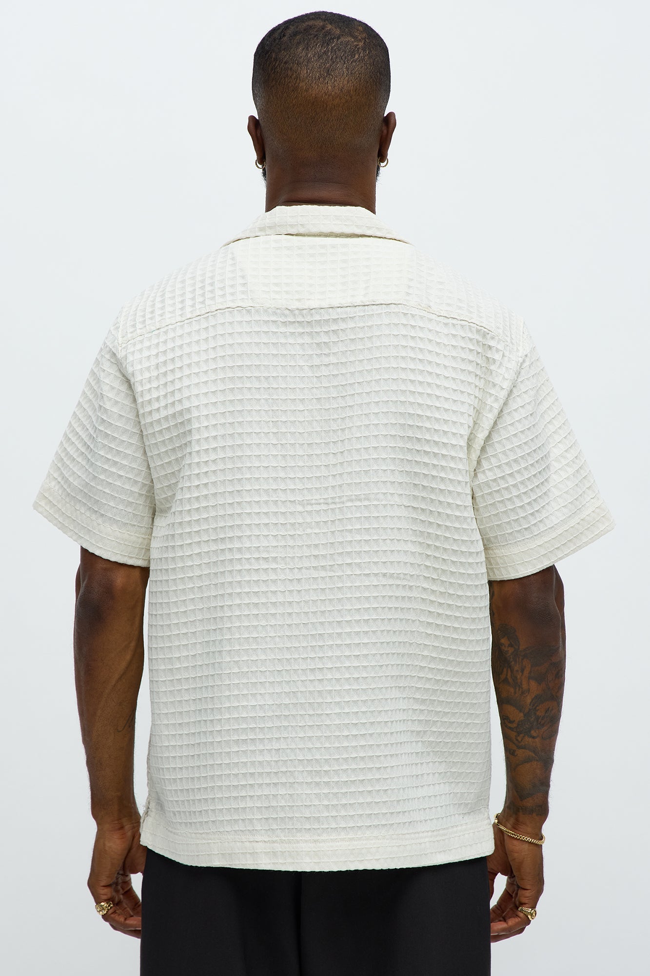 Diamond Weave Cuban Button Up Shirt - Off White