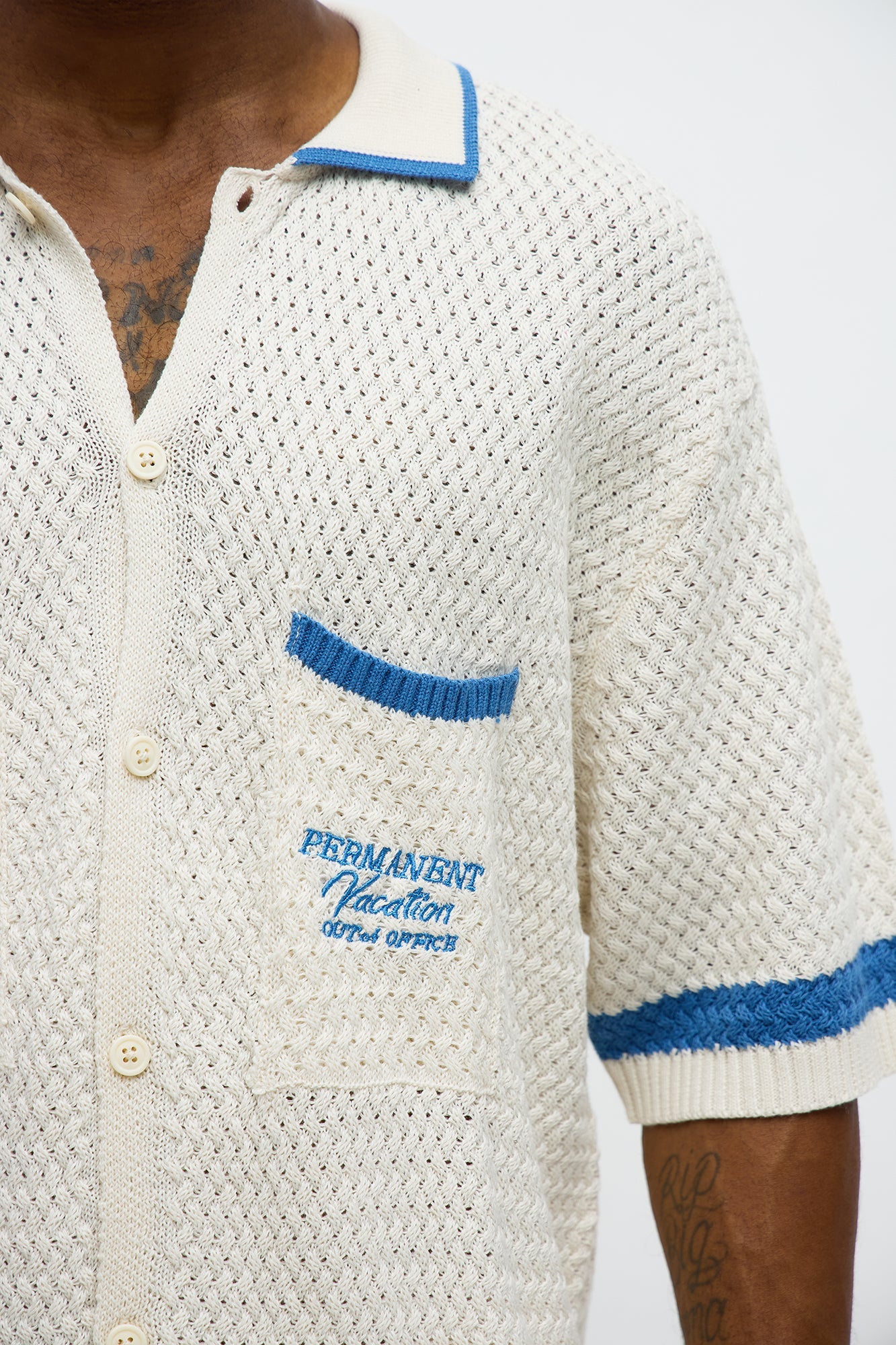 Relaxed Fit Margarita Button Up Shirt - White/Blue