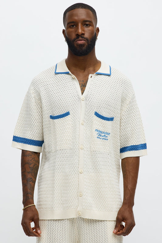 Relaxed Fit Margarita Button Up Shirt - White/Blue