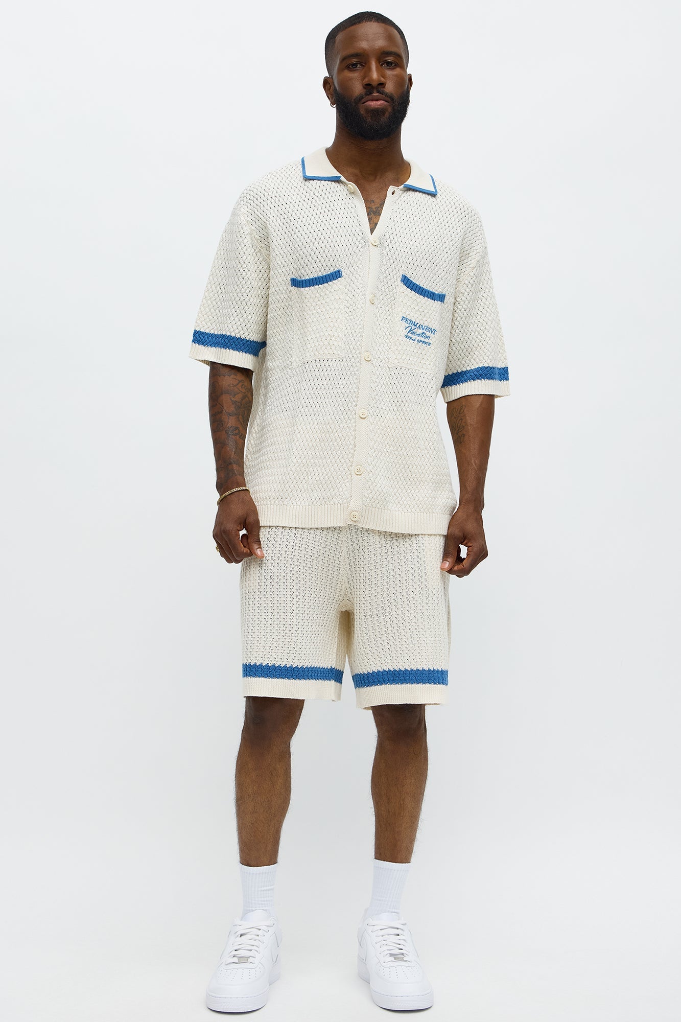 Relaxed Margarita Knit Shorts - White/Blue