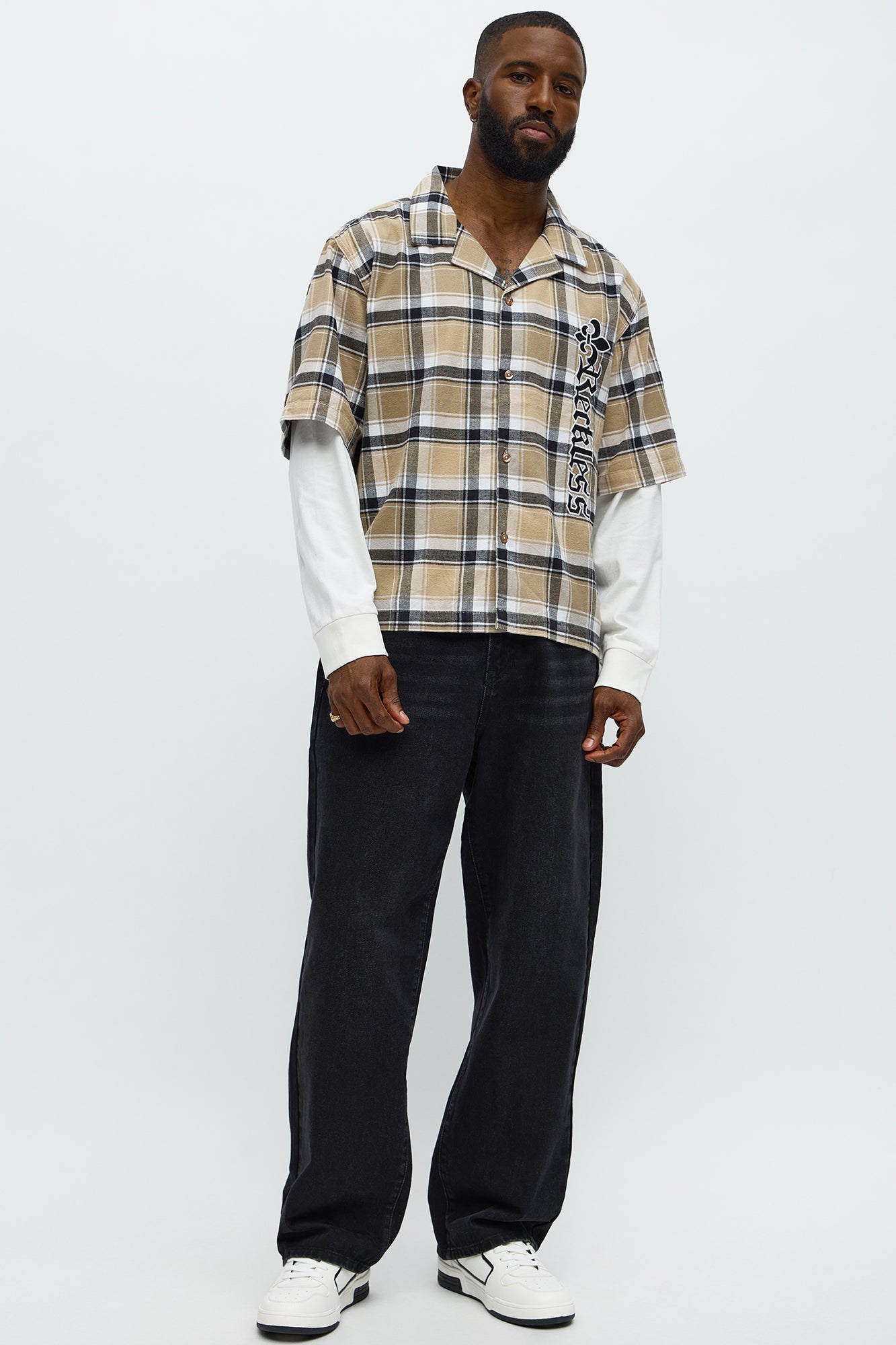 Fearless Flannel Cropped Long Sleeve Button Up Shirt - Brown