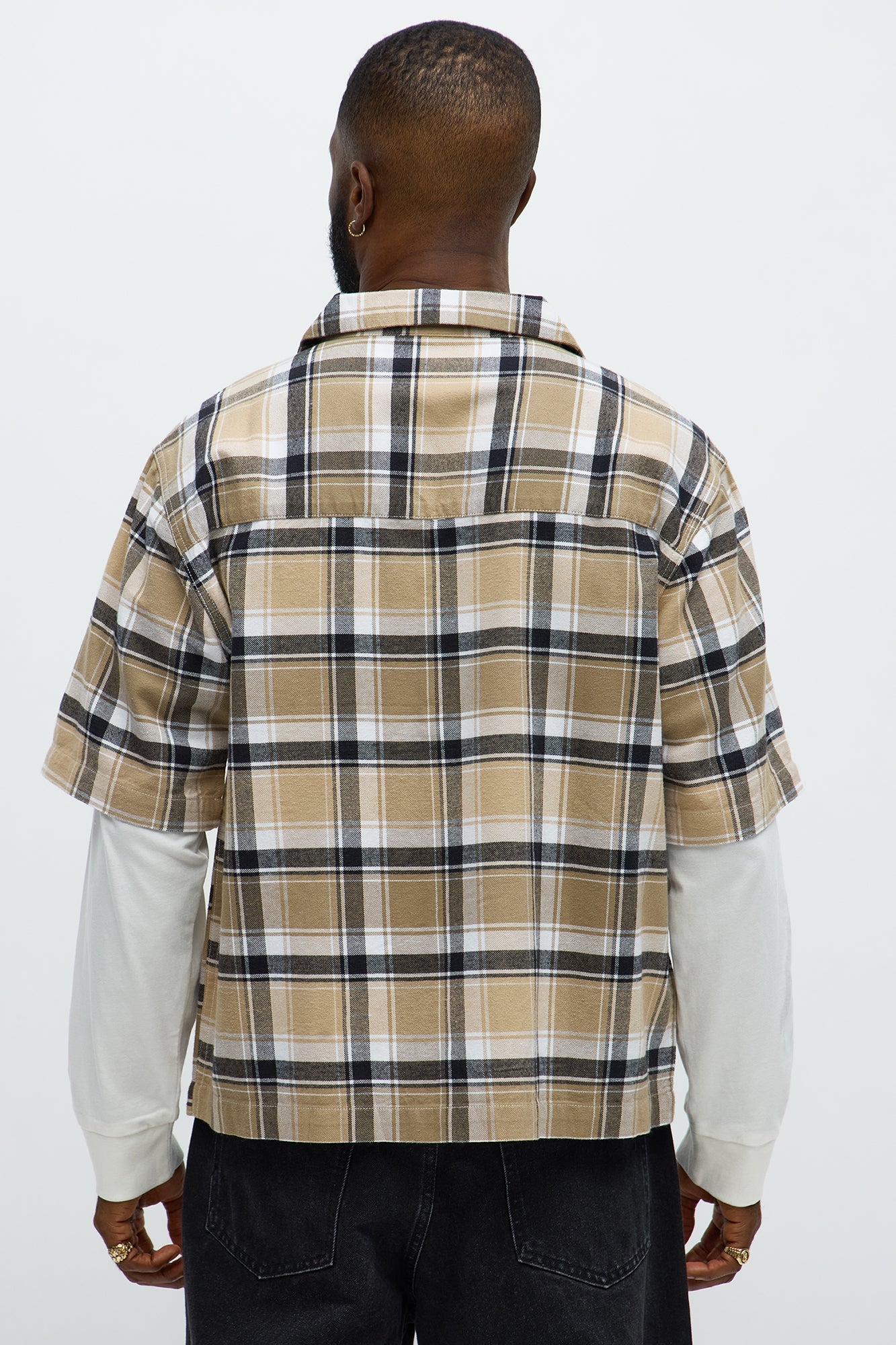 Fearless Flannel Cropped Long Sleeve Button Up Shirt - Brown