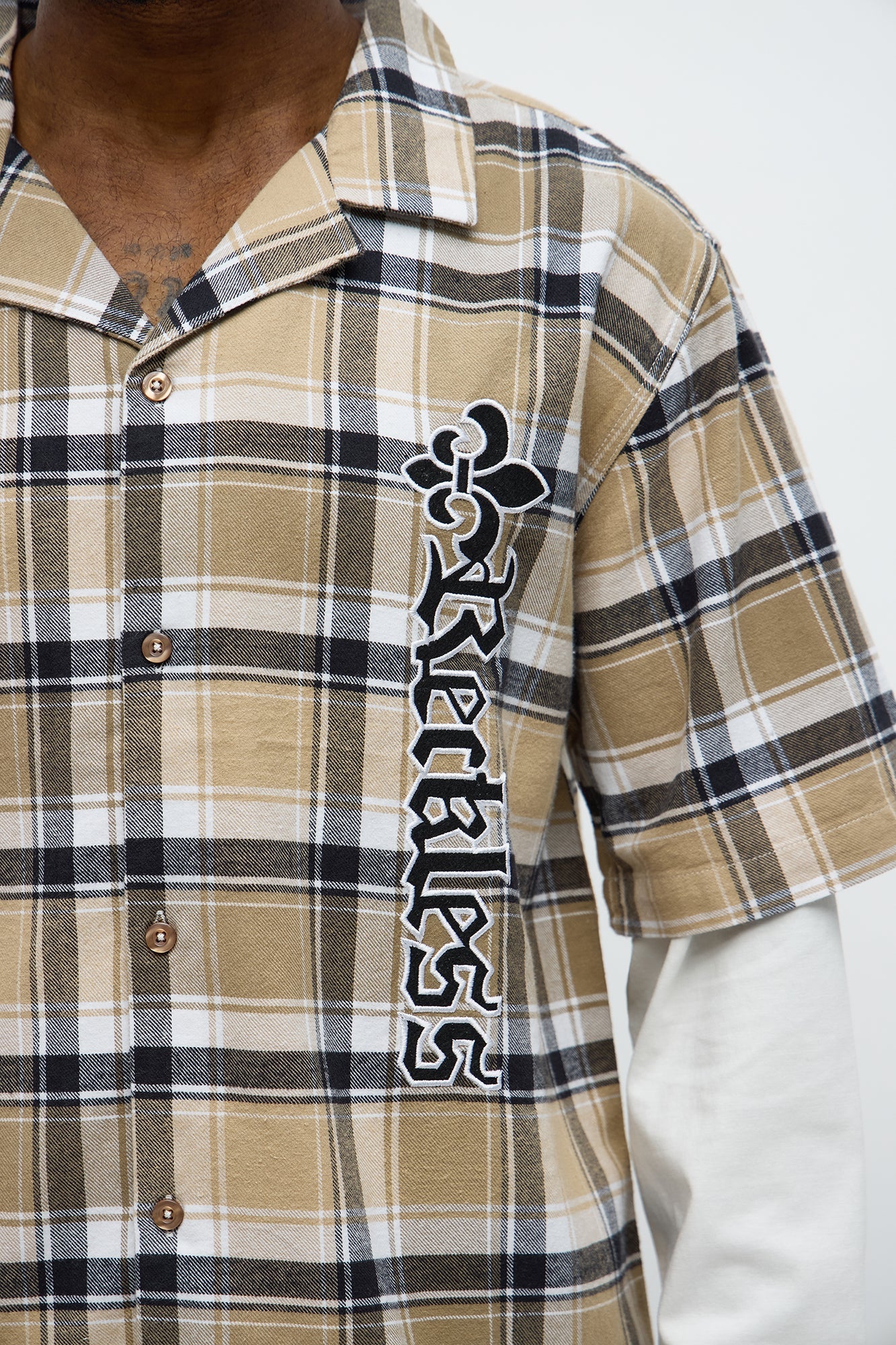 Fearless Flannel Cropped Long Sleeve Button Up Shirt - Brown