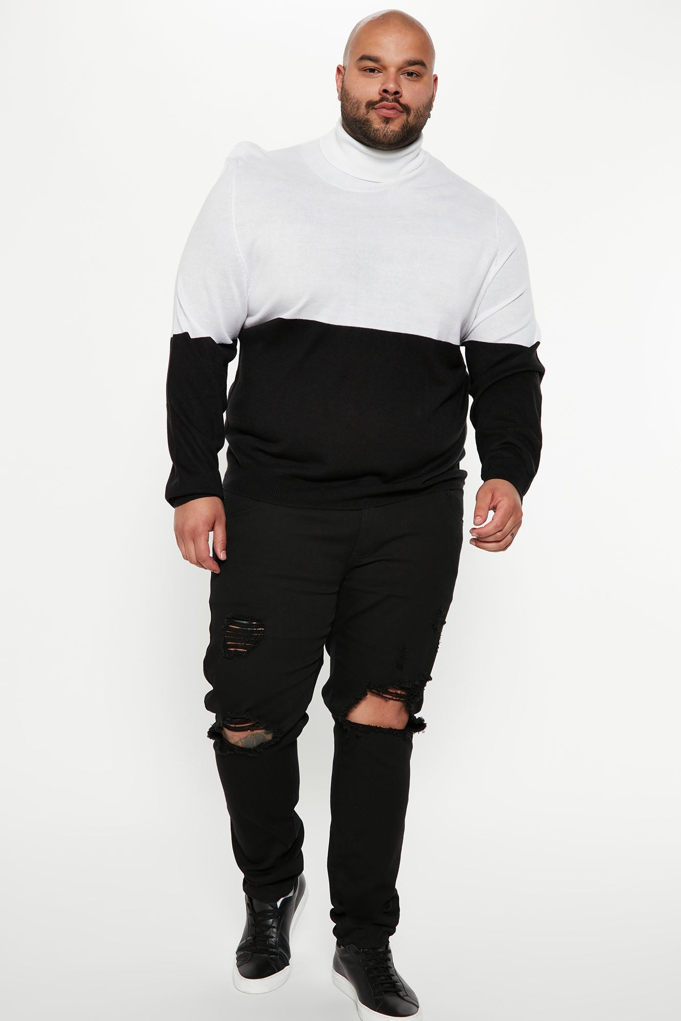 DeAngelo Colorblocked Turtleneck Sweater - Black/White