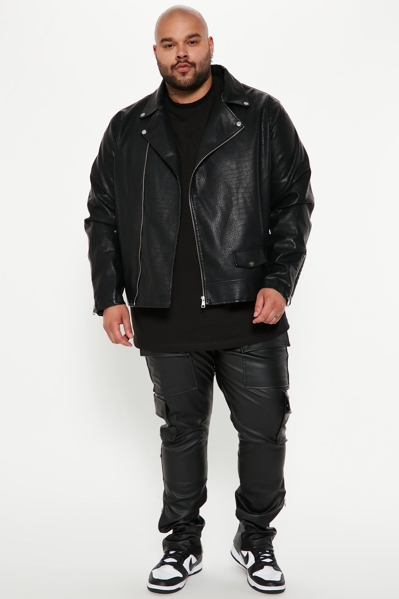 Crocodile Faux Leather Moto Jacket - Black